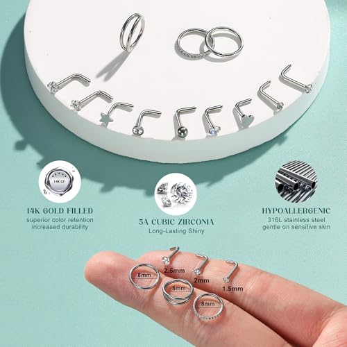 Thumbnail 5 de Diamday Nose Ring Stud, Hypoallergenic 18G Surgical Steel with 14K Gold Fill