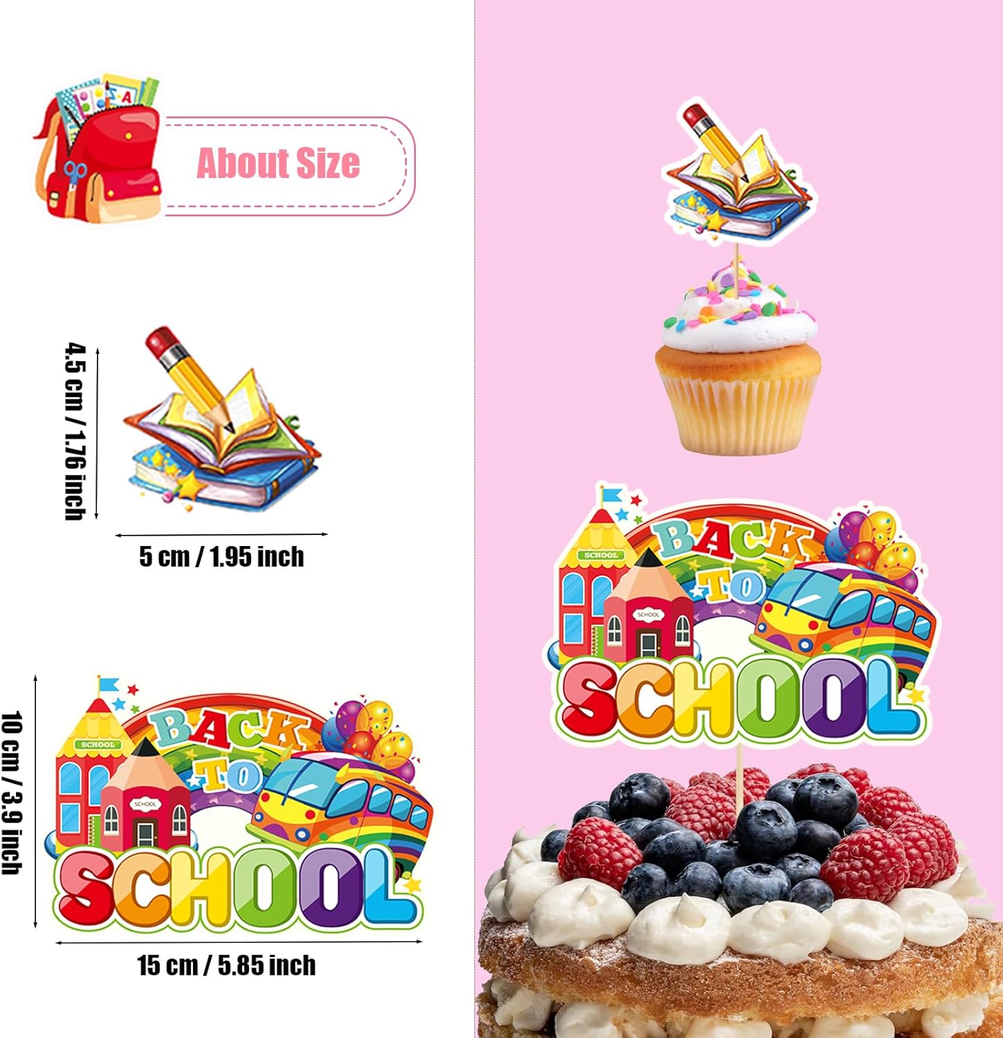 Detalle 2 de Back to School Cupcake Toppers Decorations – VARACL 32PCS