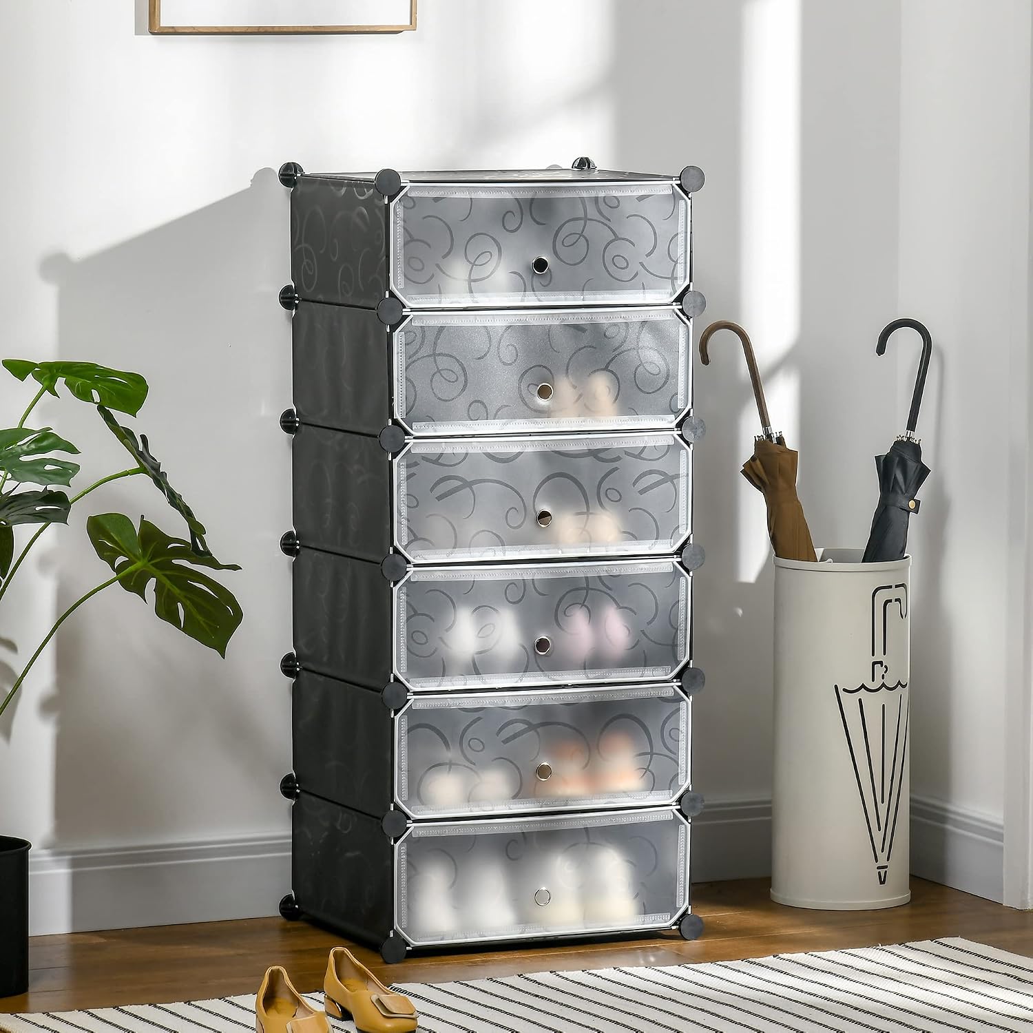 Detalle de HOMCOM Armoire à chaussures modulable avec 6 cubes empilables, 12 paires, 49 x 36,5 x 108 cm, noir