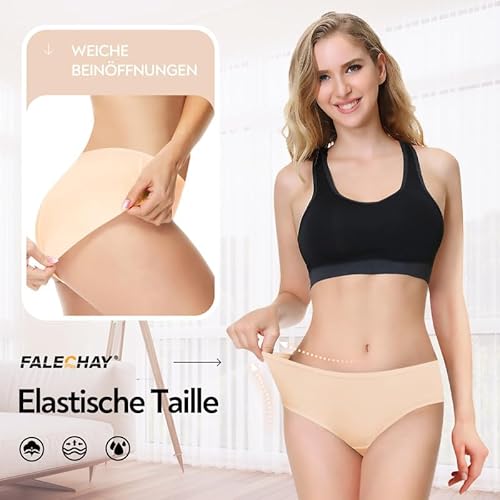 Thumbnail 4 de Falechay Damen Unterhosen: Baumwolle Slips im 6er-Pack, hohe Taille, angenehm elastisch