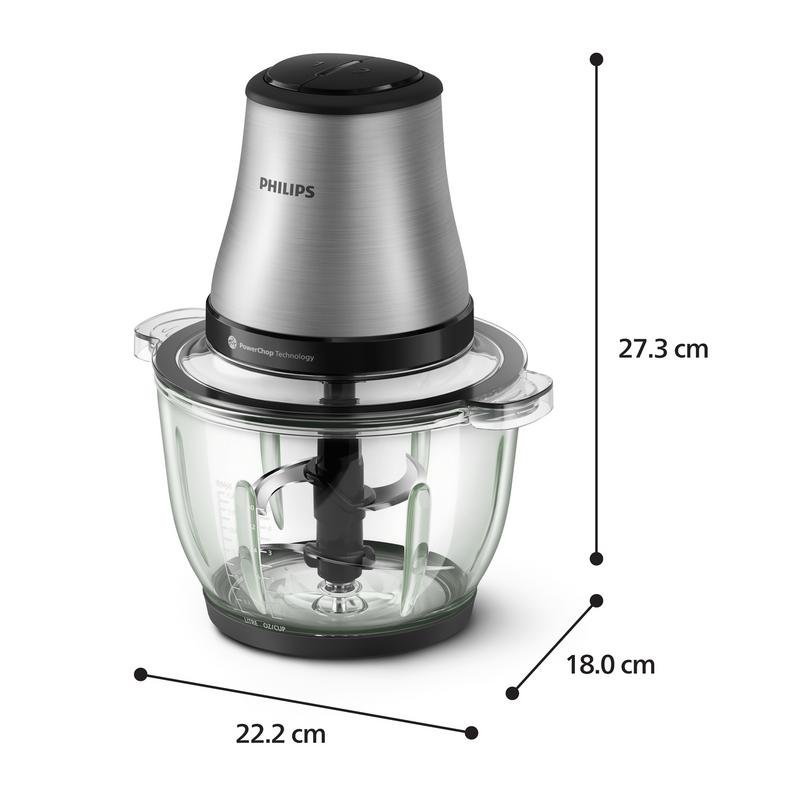 Thumbnail 1 de Philips HR1503/00 picadora con recipiente de 2 litros y 450 W (2 velocidades) de acero inoxidable
