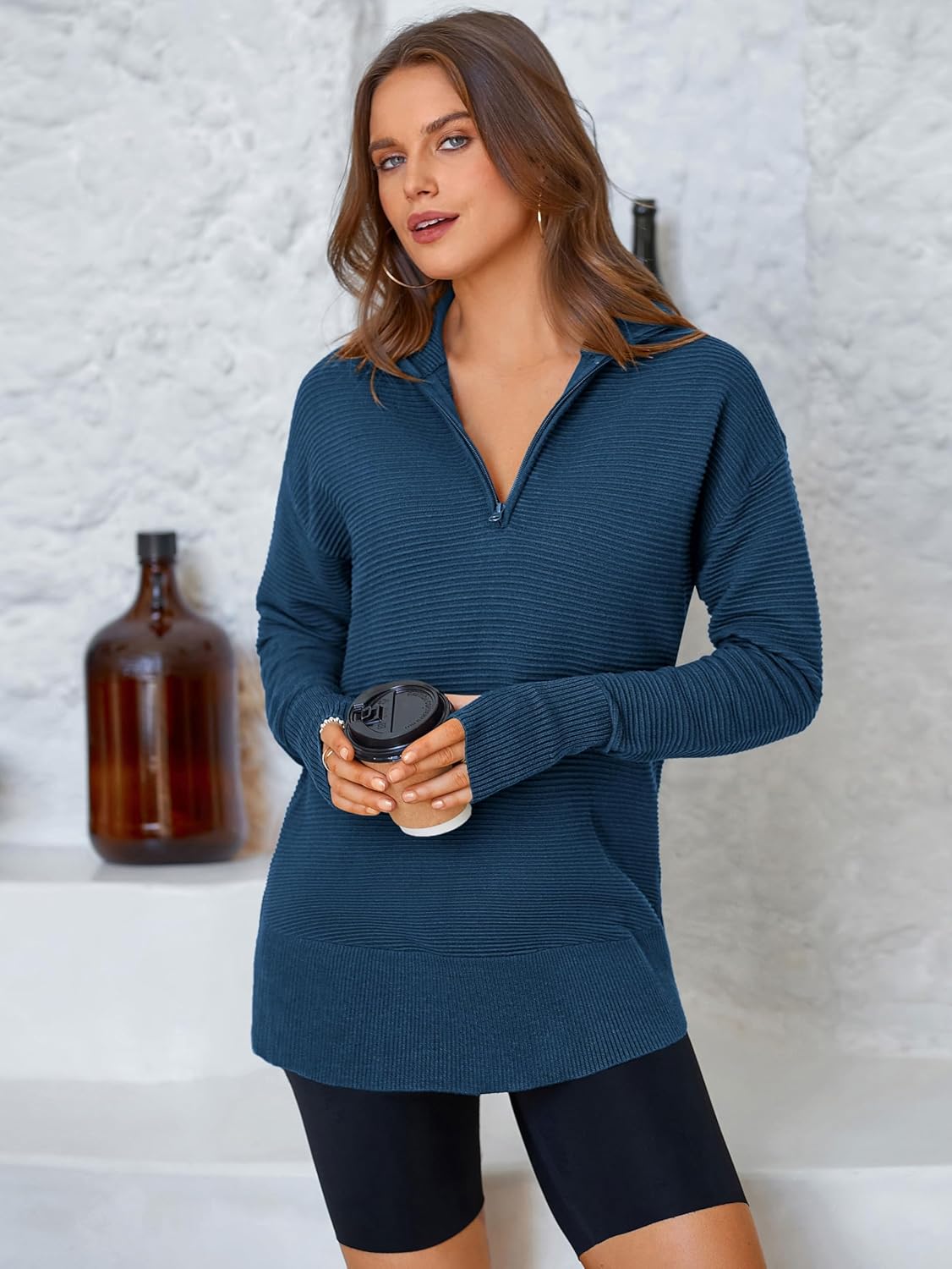 Thumbnail 4 de PRETTYGARDEN Long Sleeve Quarter Zip Pullover