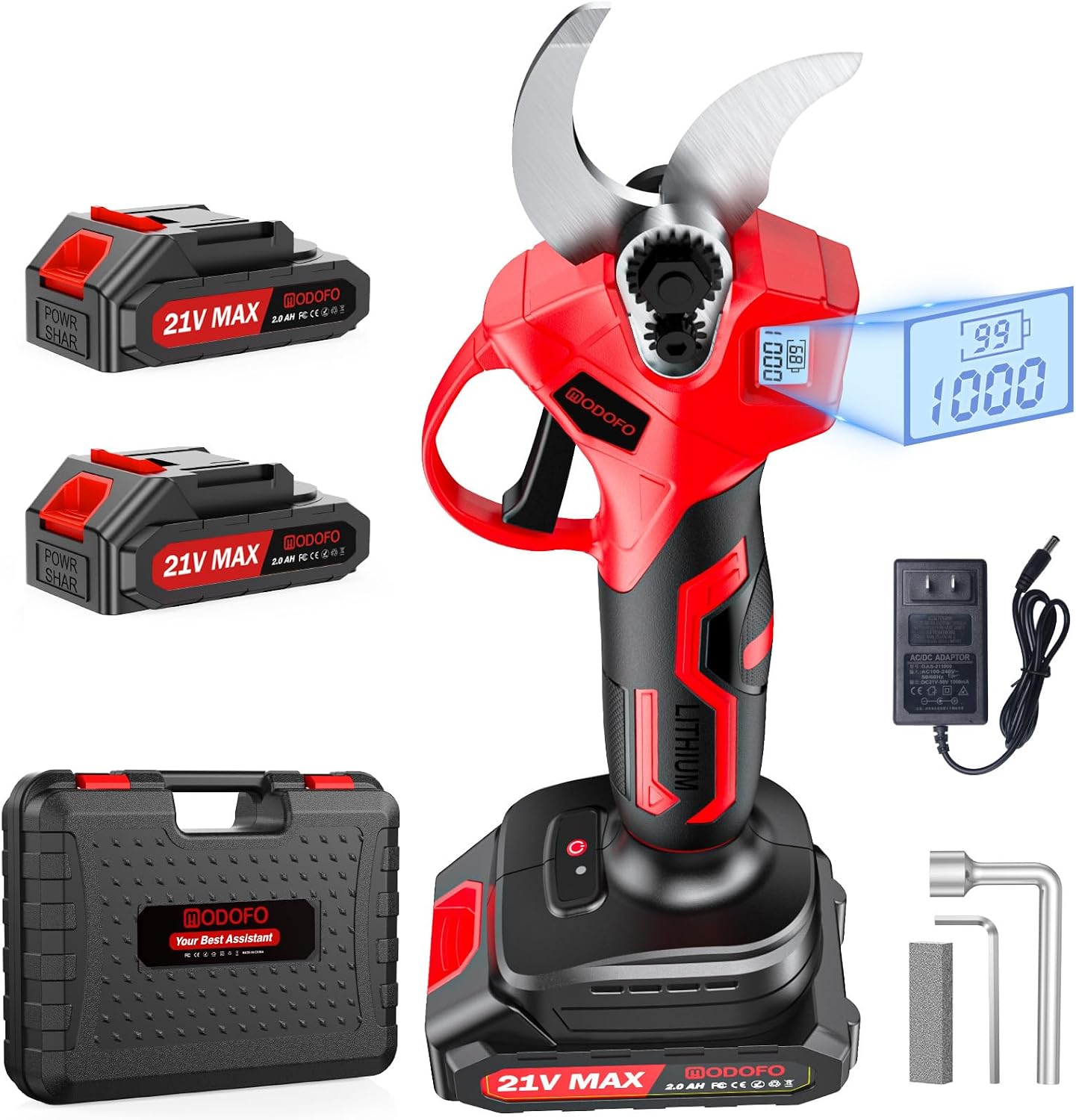 Detalle de MODOFO Electric Pruning Shears, 1.4-Inch Cordless Cutter with LCD Display