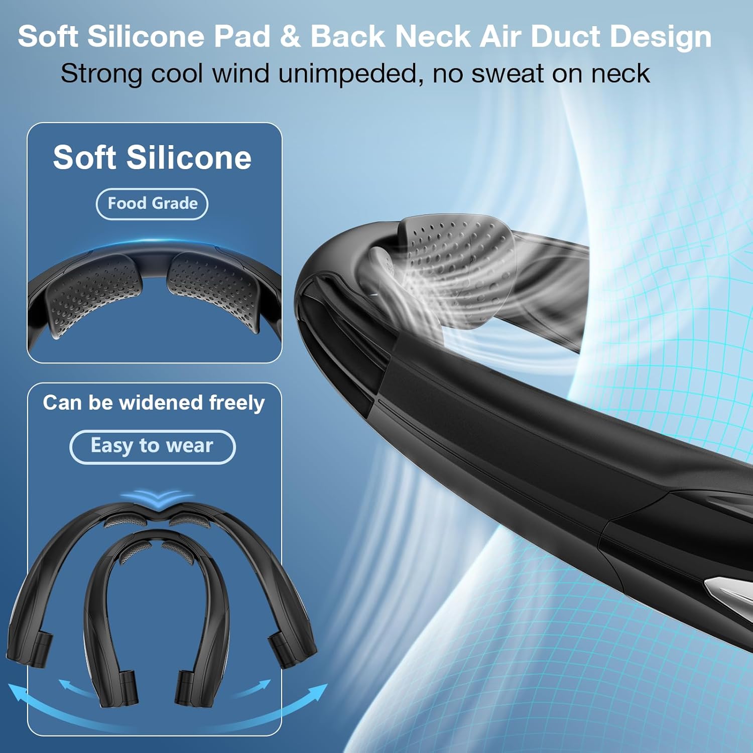 Detalle 2 de Hionly AI Neck Fan: 6-Speed Wearable Personal Cooling with 6000mAh Battery