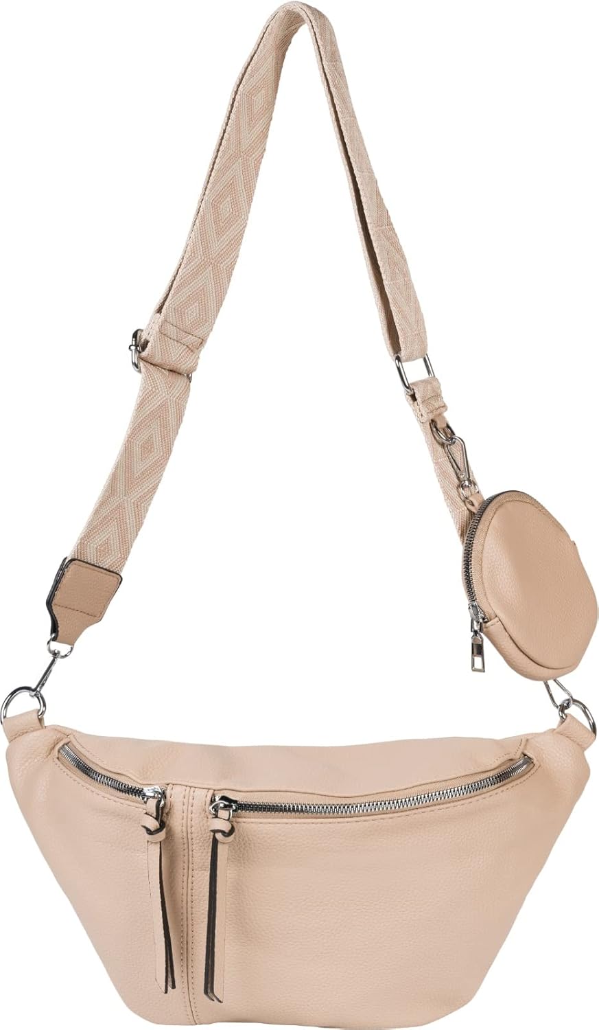 Detalle de styleBREAKER Borsa a tracolla da donna a mezzaluna – set da 3 pezzi, tracolla con motivo e portachiavi