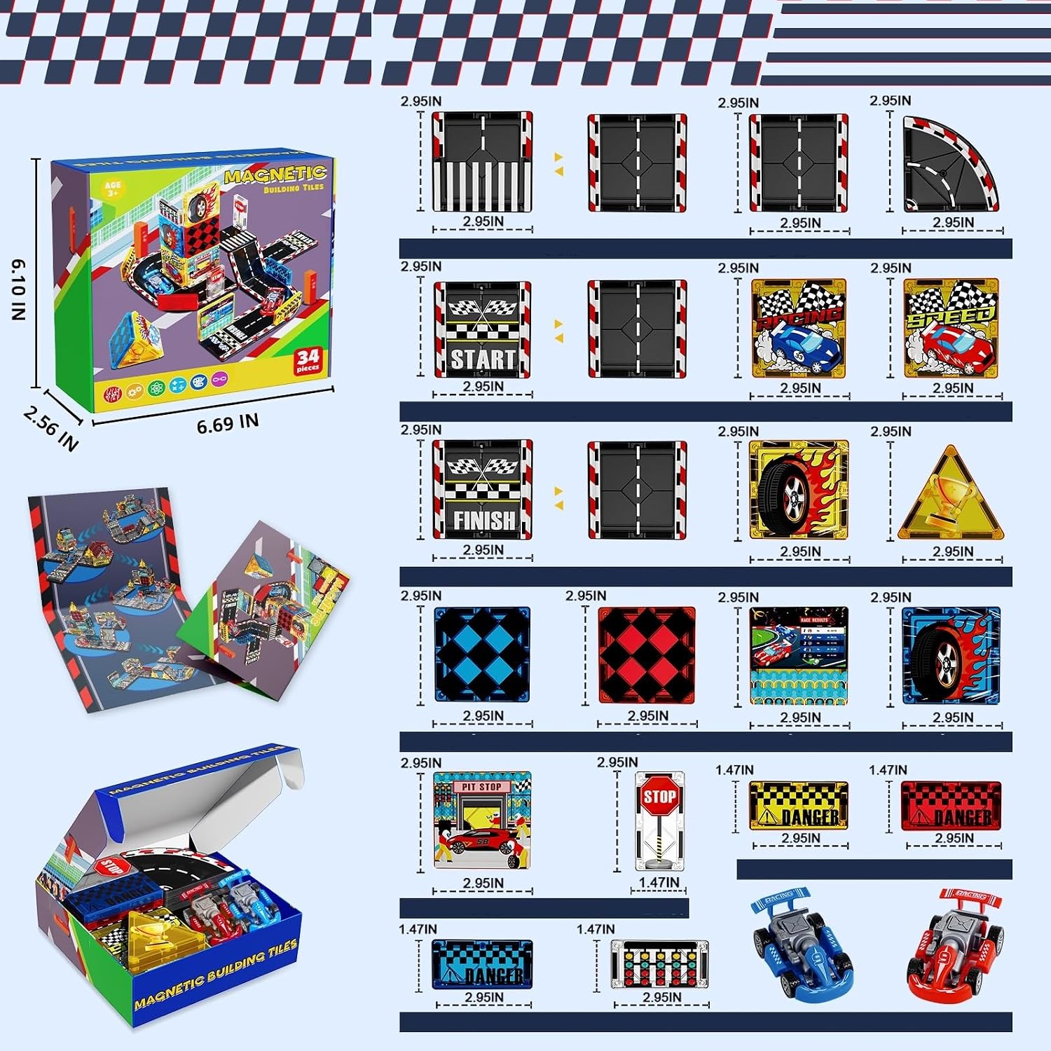 Detalle 2 de Magnetic Tiles Road Set Race Track 3+ đź§©