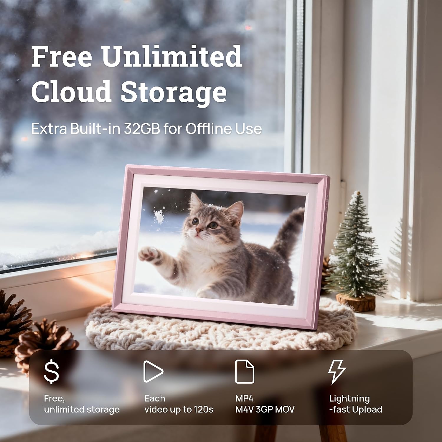 Detalle de ARZOPA 10.1" Rose Gold Metal Digital Photo Frame with Unlimited Cloud Storage
