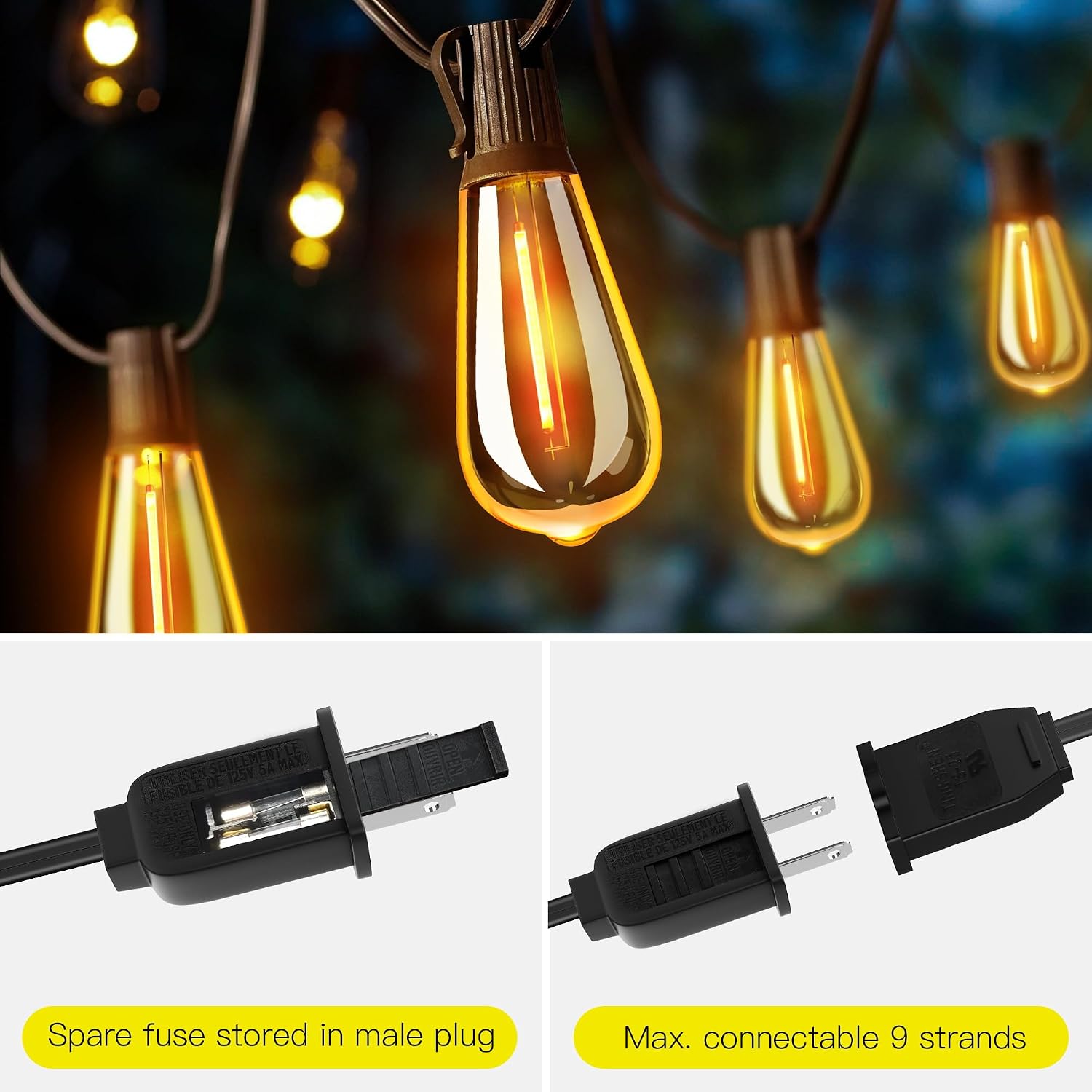 Detalle 2 de OHLUX GLS-20J2P-E17-ST38- 180 ft Outdoor String Lights, 2200K Dimmable LEDs