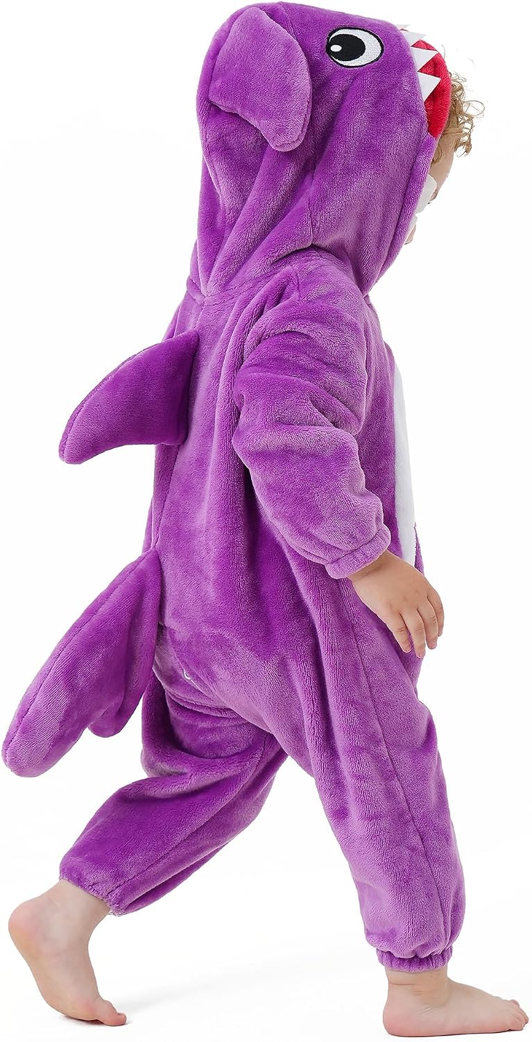 Detalle 2 de DILUFUN Baby Shark Onesie Costume, Flannel with 3D Hood and Two-Way Zipper