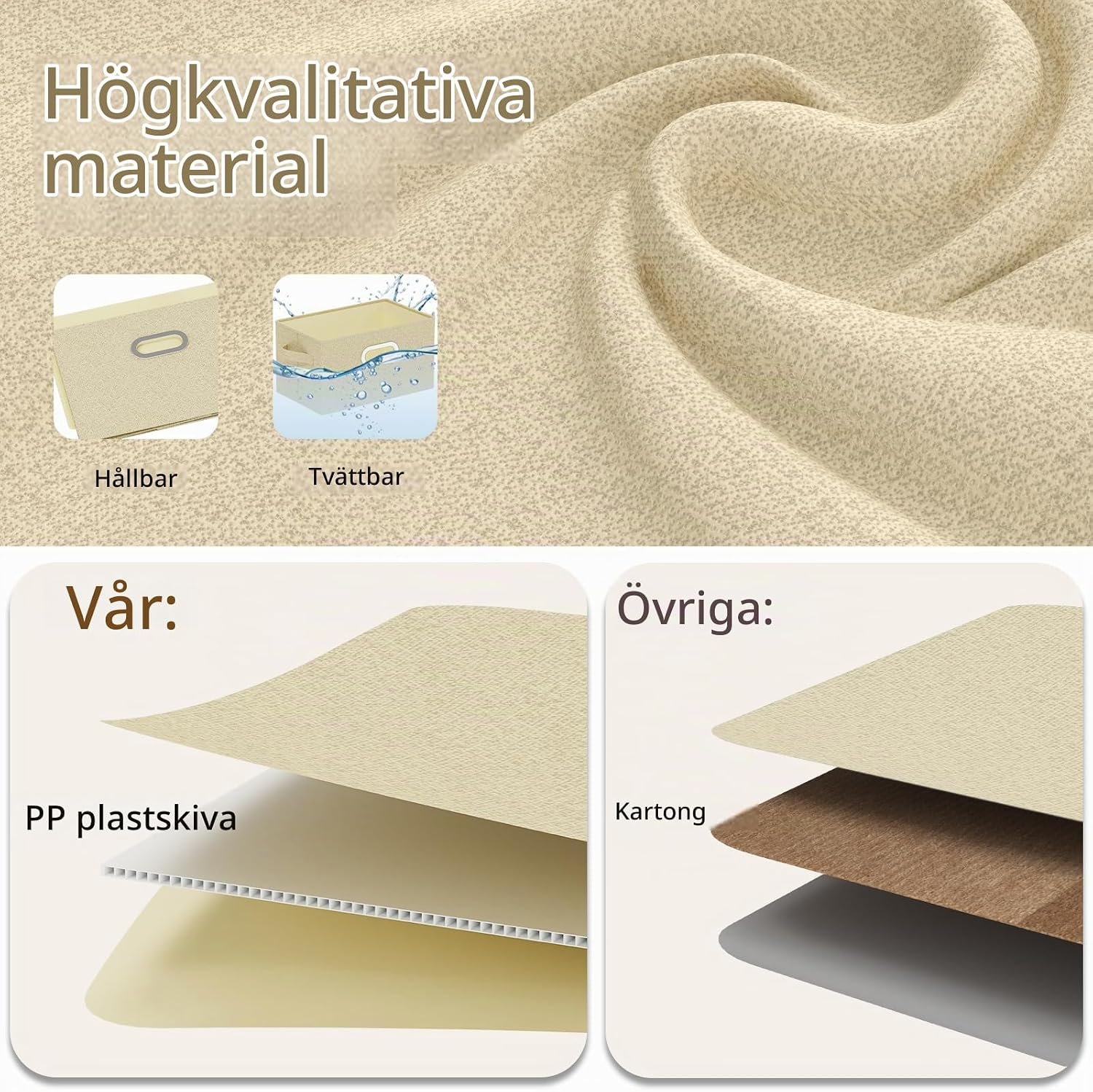 Detalle 1 de ENUMAIL EN107BEGM-2 förvaringslådor i tyg, hopfällbara med handtag, 38 × 25 × 25 cm