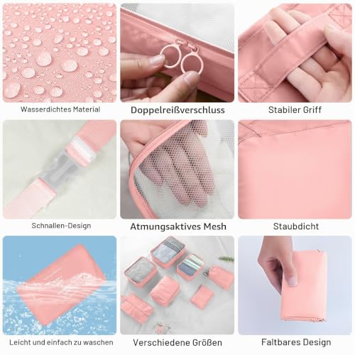 Detalle de TXBOBECO Koffer Organizer Set – 10-teiliges Reise-Organizer-Set (Kofferorganizer, 10 Stück) in Pfirsichrose
