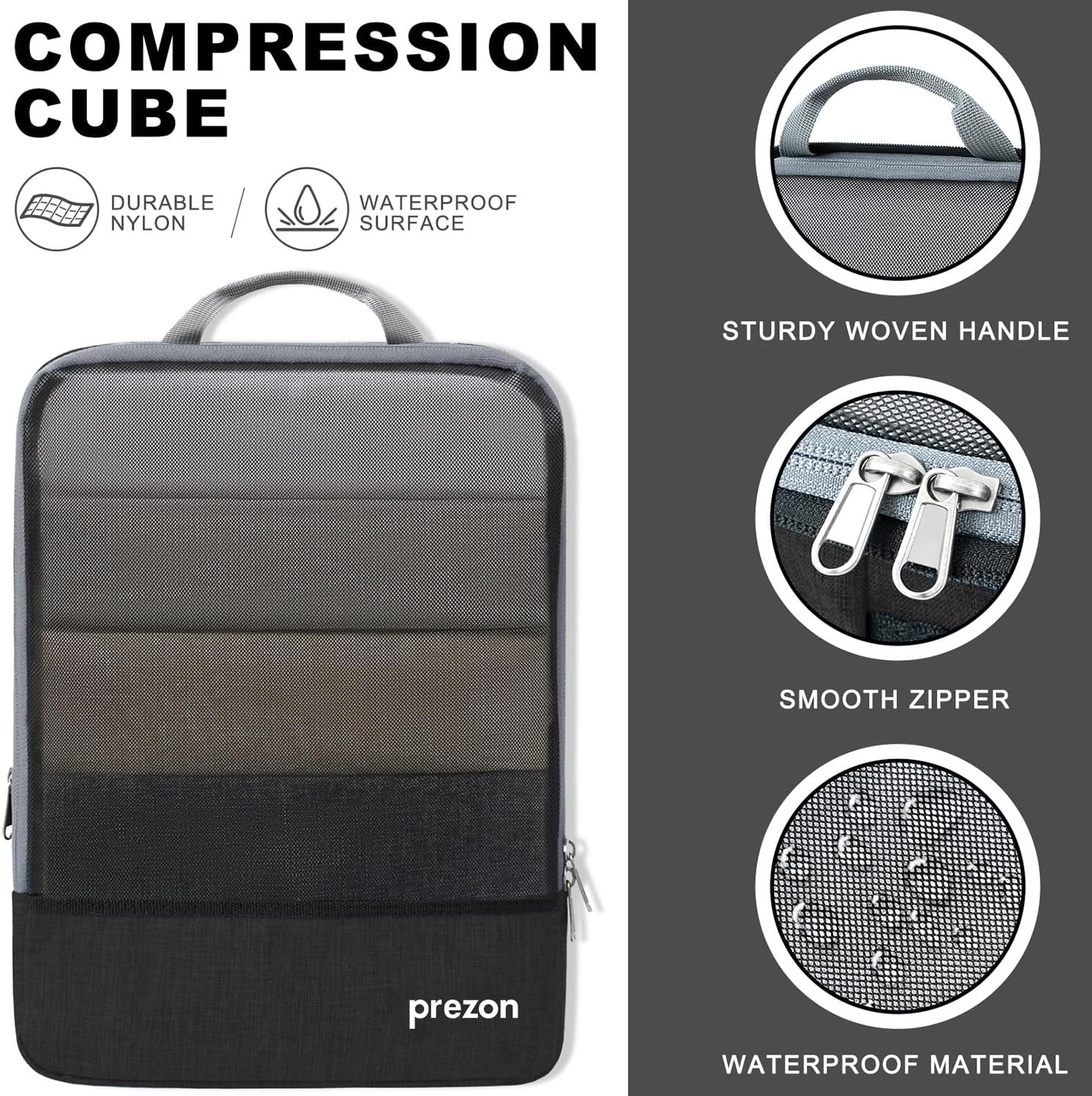 Detalle de Prezon Lot de 6 cubes de rangement compressibles – Organisateurs extensibles pour valise, mesh TPU noir