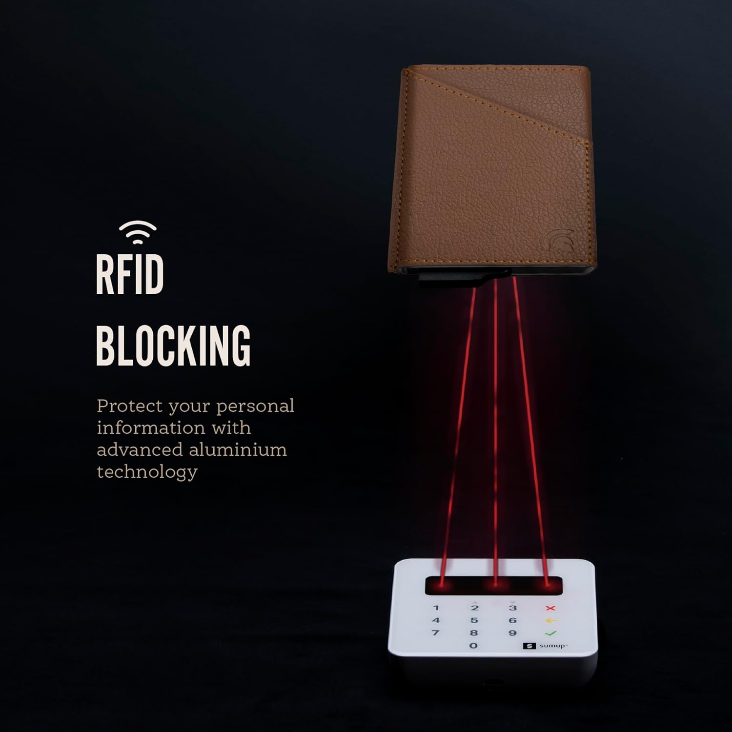 Detalle de POWR porta carte RFID in metallo slim uomo con blocco RFID e portatessere pop-up