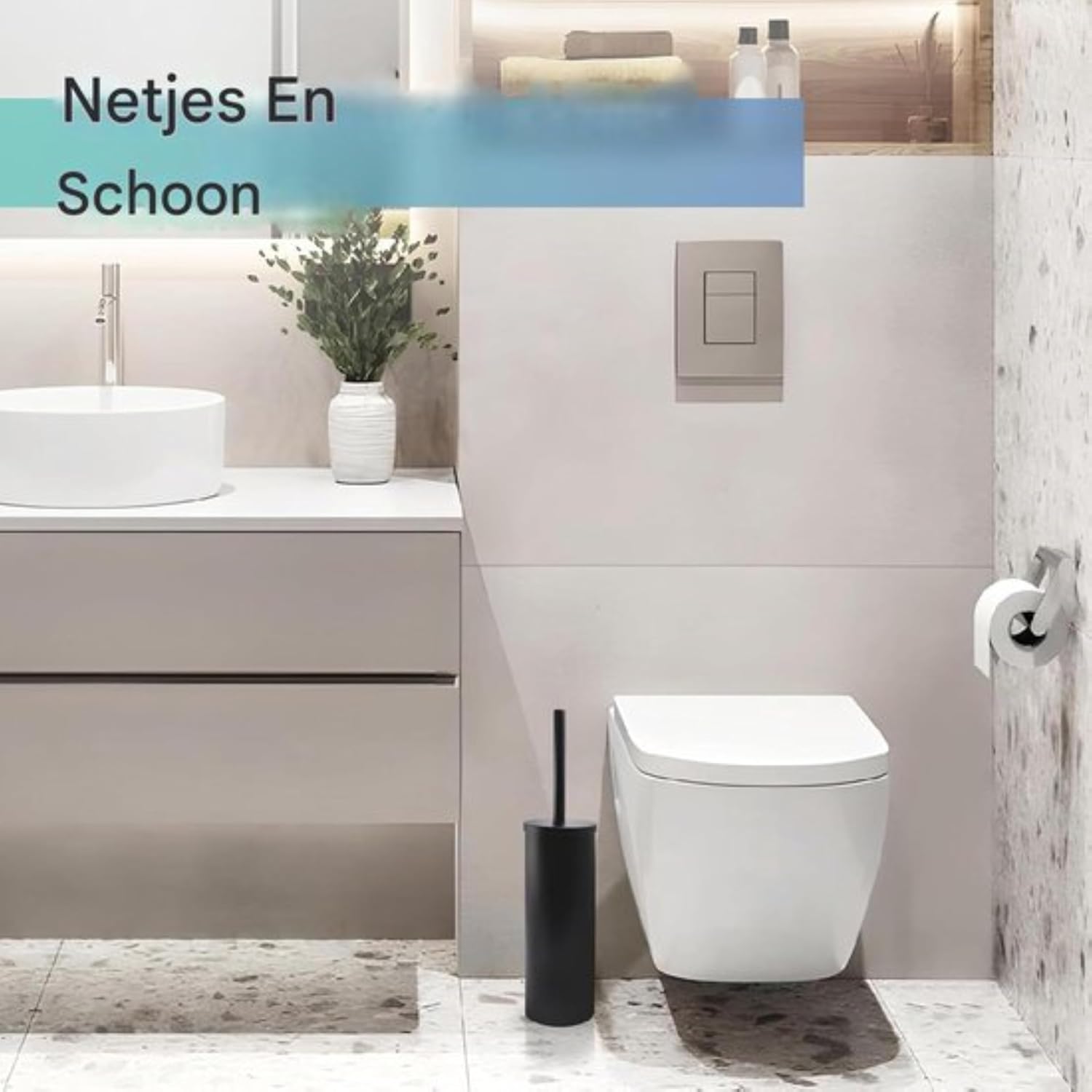 Detalle de DITI toiletborstel met houder en 2 borstelkoppen, RVS en zwart silicone