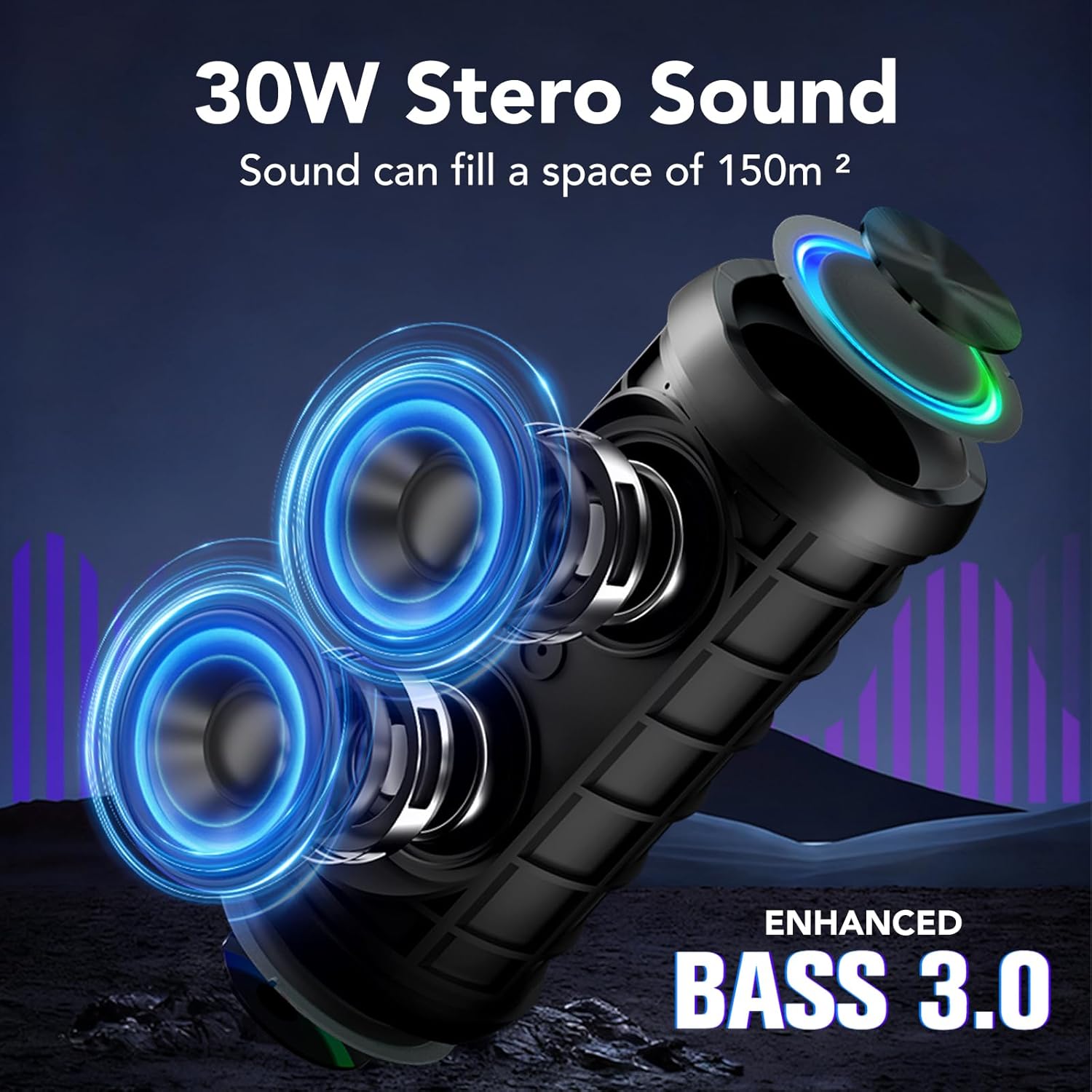Thumbnail 1 de TIMU Bluetooth Speaker Portable Wireless with 360° Stereo, 30W, 30H Battery and IPX7 for Outdoors