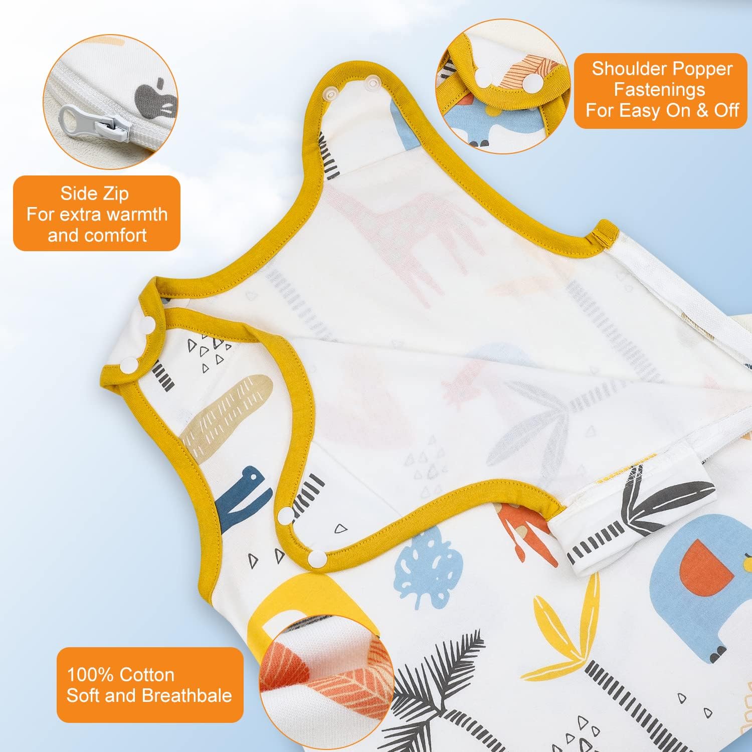 Thumbnail 2 de Flyish Direct 0.5 Tog Baby Sleeping Bag – 100% Cotton, Dinosaurs, 66–83 cm