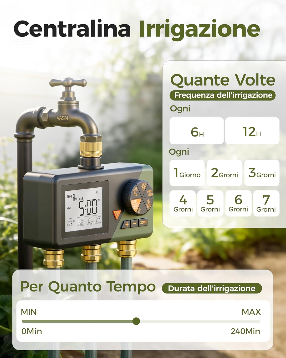Thumbnail 1 de Diivoo Ottone Centralina Irrigazione 3 Vie con Timer e Ampio Display LCD