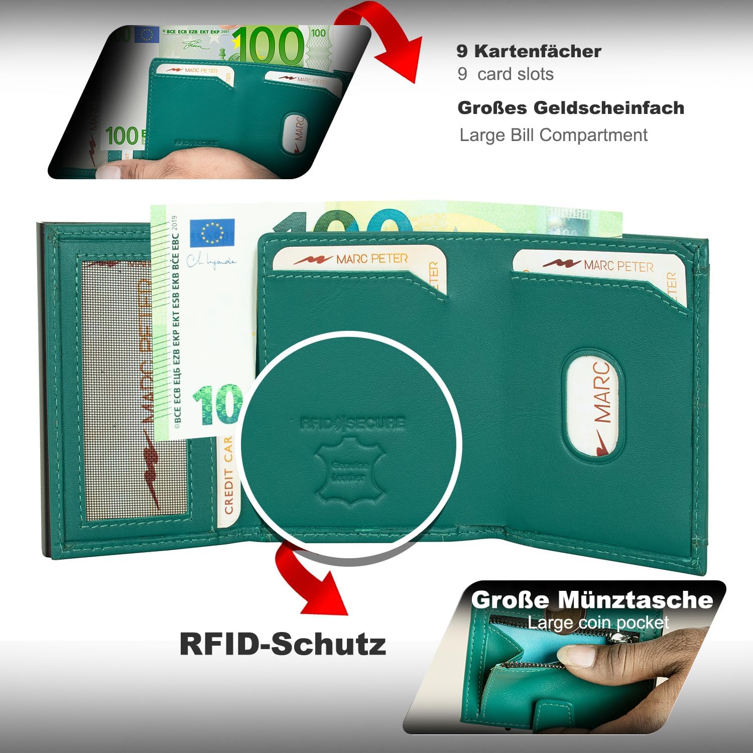 Thumbnail 1 de Marc Peter Chicago Leder Slim Wallet 9,6×6,7×2 cm