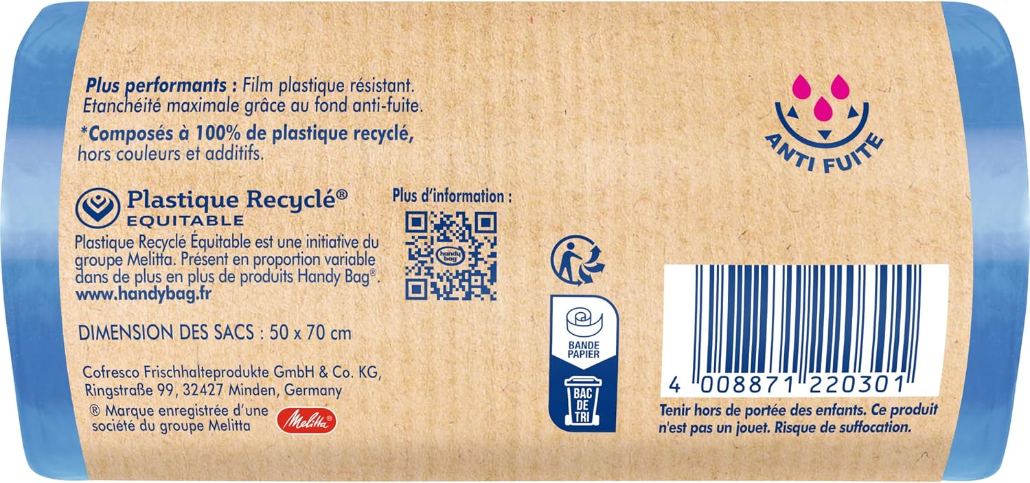 Detalle de Handy Bag 30 l soppåsar, 15-pack i återvunnen plast med tät botten