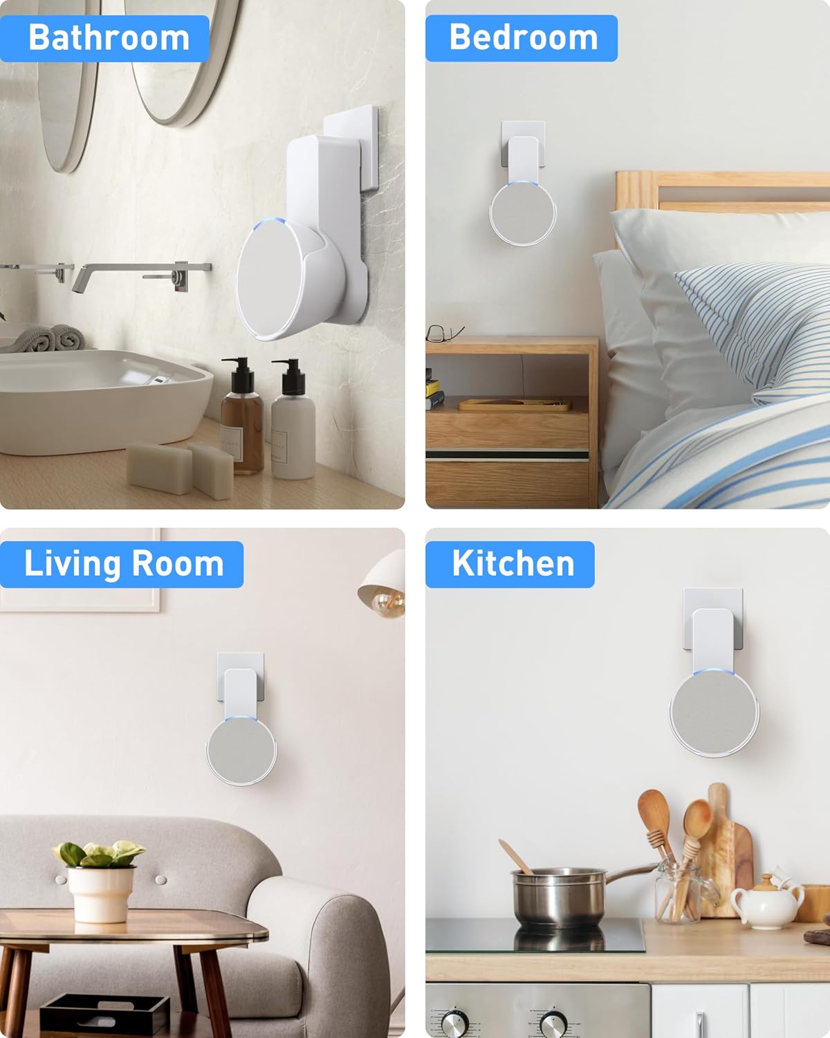 Detalle 2 de Maxonar Wall Mount for Echo PoP & Google Nest Speaker (White, 2-Pack) — no-drill space-saving cable management