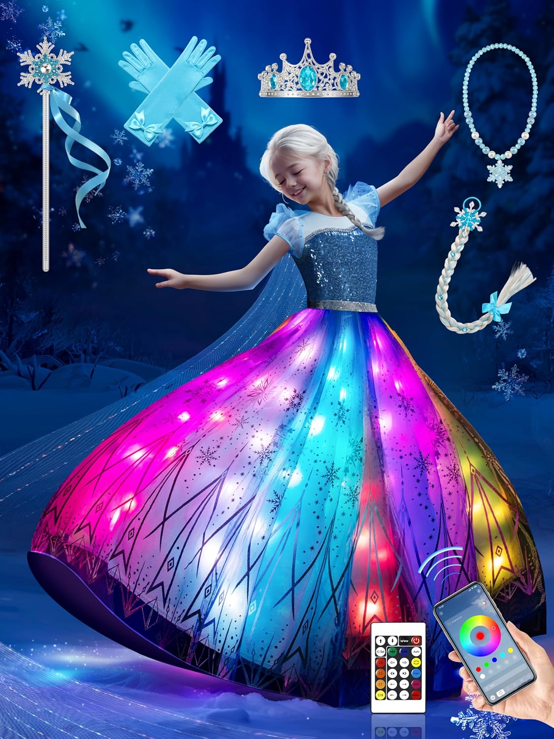 Detalle de BLINGCOS Kostüm Mädchen – Musik-Sync Prinzessin Kleid inkl. 6 Zubehörteilen