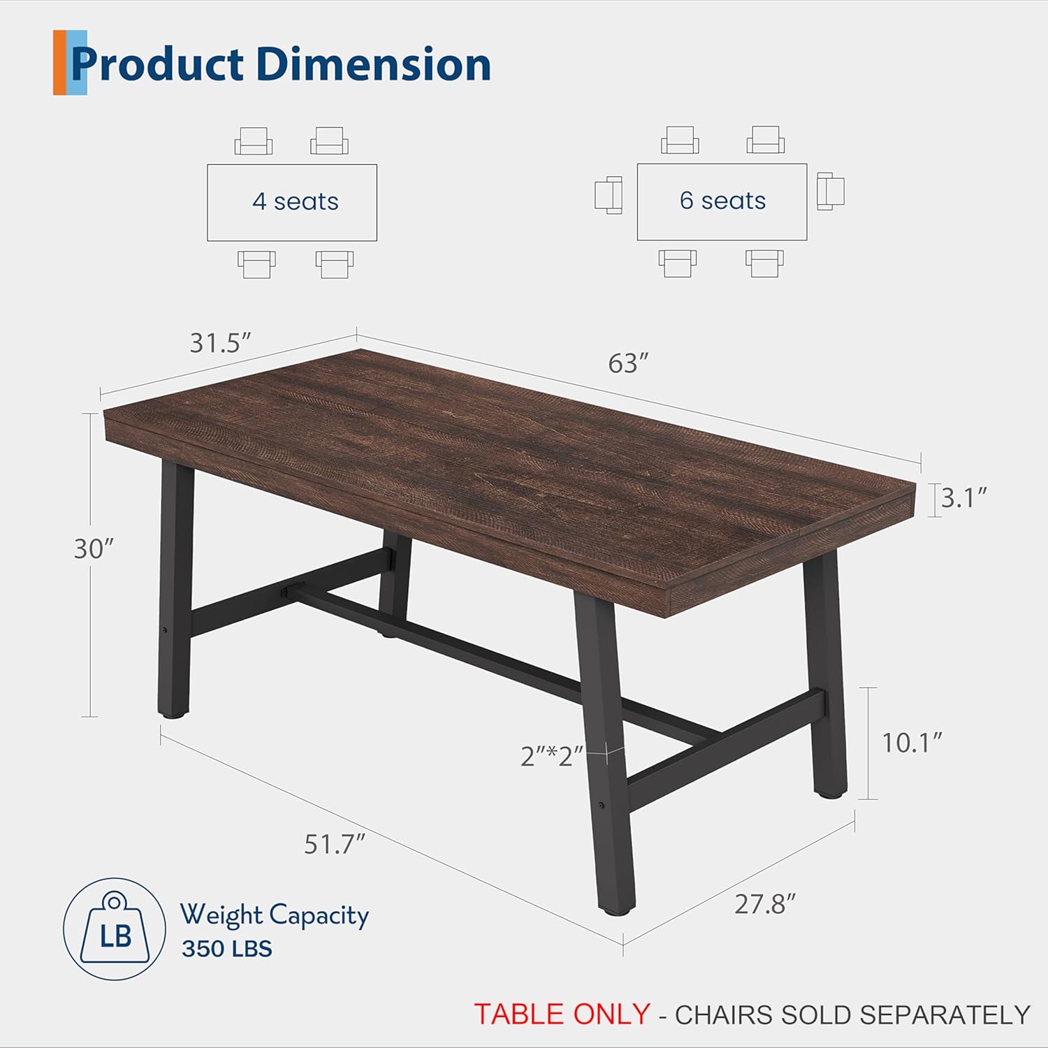 Detalle 2 de GarveeHome Dining Table, 63-Inch