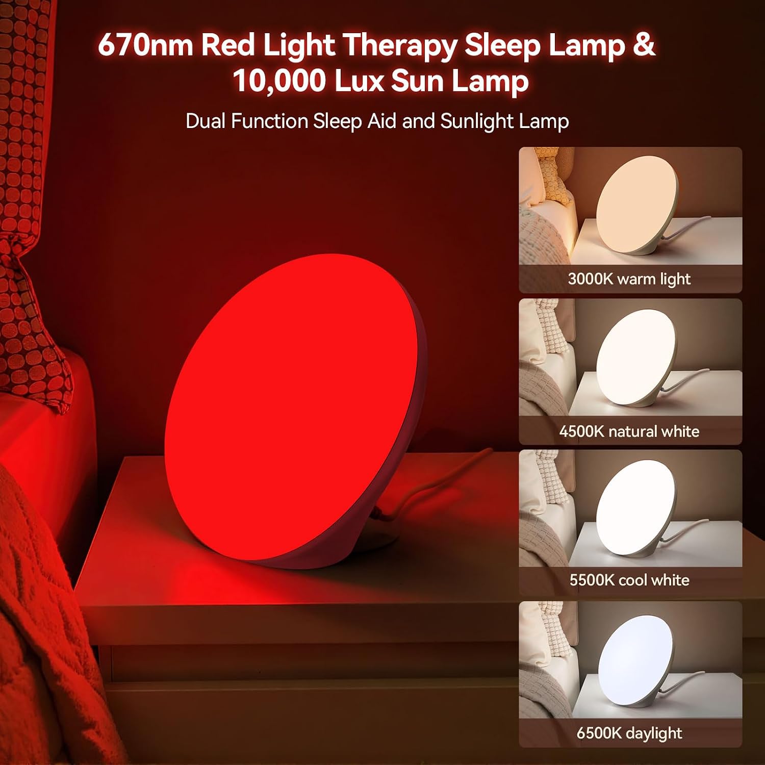 Thumbnail 3 de EVATEALE RL001 Sun Lamp, 10,000 Lux with 670 nm Red Night Light and Remote