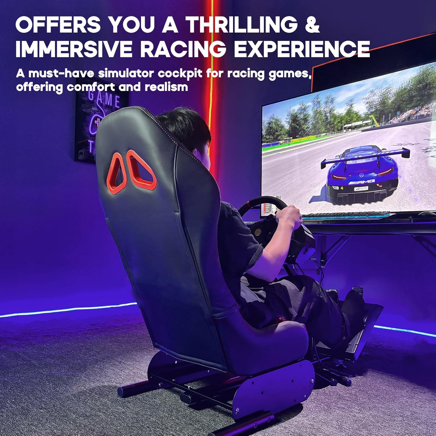Detalle de DIWANGUS Racing Simulator Cockpit with Seat: Universal Wheel Stand for G29/G920/G923 and More