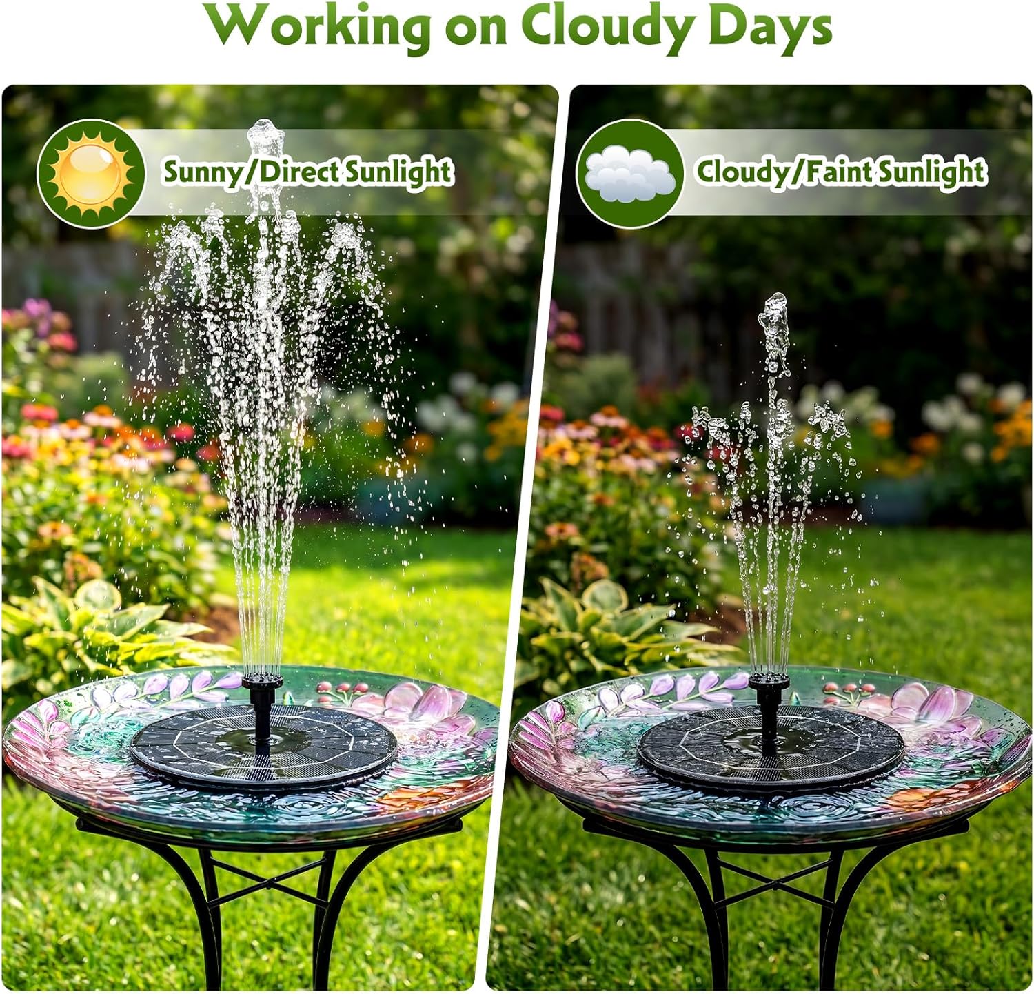 Detalle de AISITIN Solar Fountain 3.5W Circle Solar Water Pump with Built-in Battery and 10 Spray Nozzles