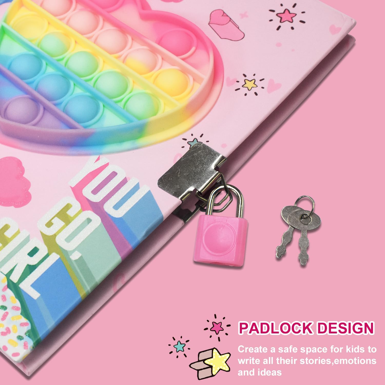 Thumbnail 4 de Pop Secret Diary for Girls with Invisible Pen (7.5x5.4 inch, 160 pages) — Lock & invisible ink notebook for ages 5–12