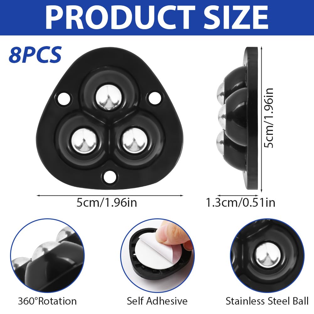 Detalle de OFFCUP V9-8PCS3L-BKWXL-FBA Mini Adhesive Swivel Castors, Black, 360°