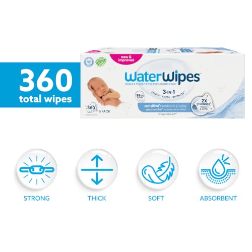 Detalle de WaterWipes Sensitive+ Newborn & Baby Wipes (99.9% Water, Unscented) – 6 Pack