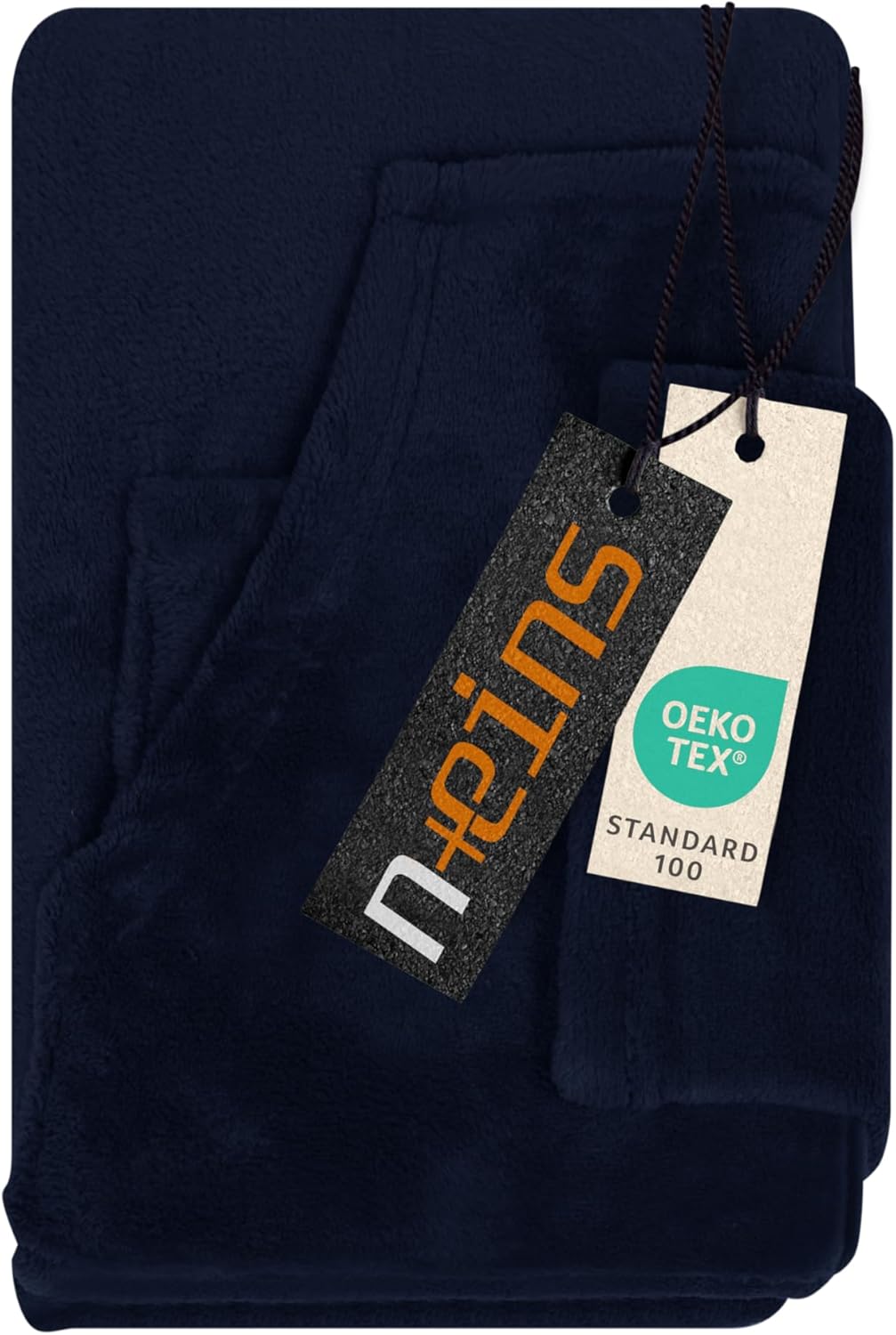 Detalle de Coperta originale npluseins Coral Fleece 1448.2043 – blu navy con maniche e marsupio, 90x150 cm per bambino
