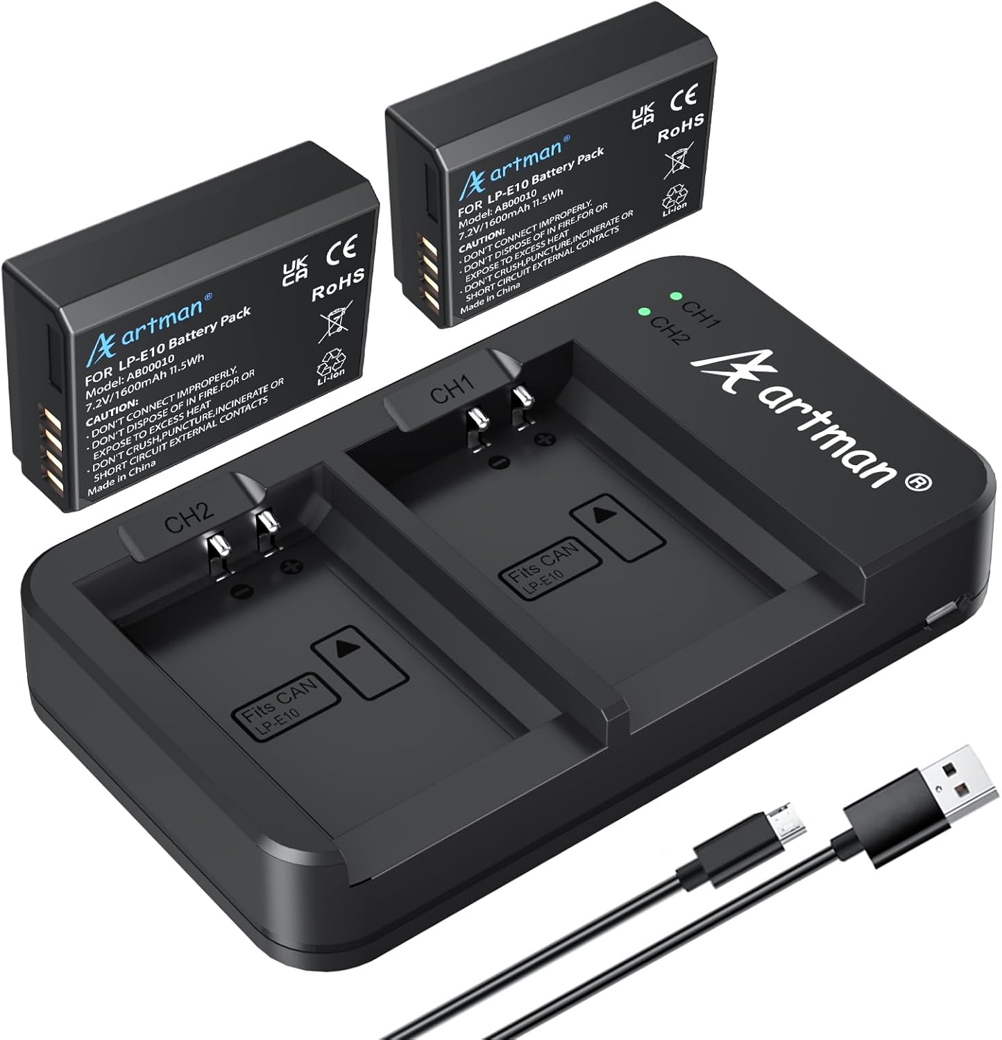 Detalle de Artman LP‑E10 1600mAh battery 2-pack for Canon