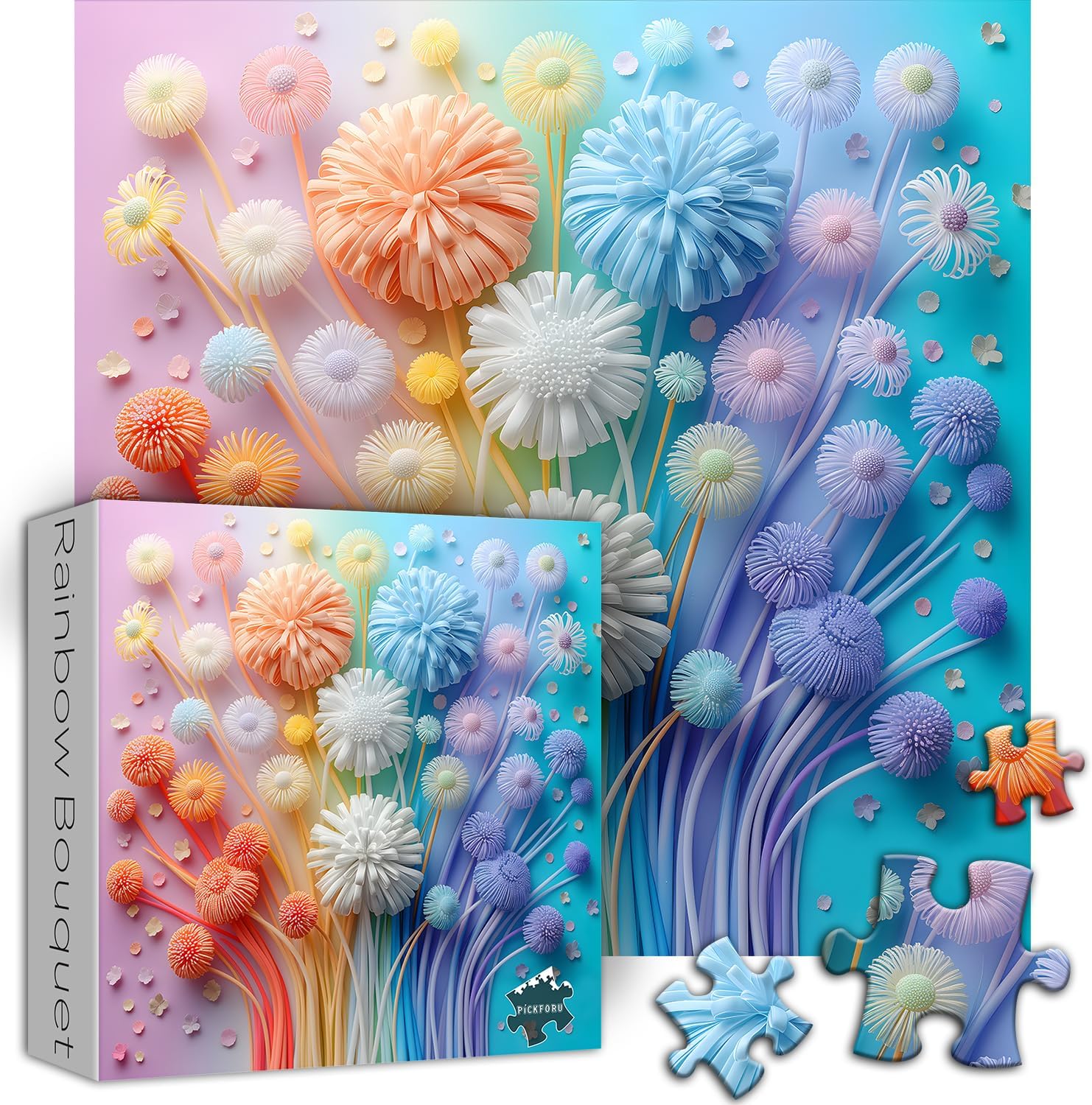 Thumbnail 1 de Flower Puzzles for Adults 1000 Pieces – Dégradé Arc-en-Ciel Impossible, Bouquet Floral