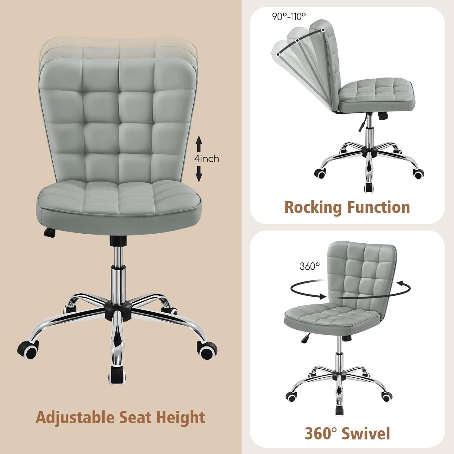 Detalle 2 de Yaheetech Armless Desk Chair, Faux Leather