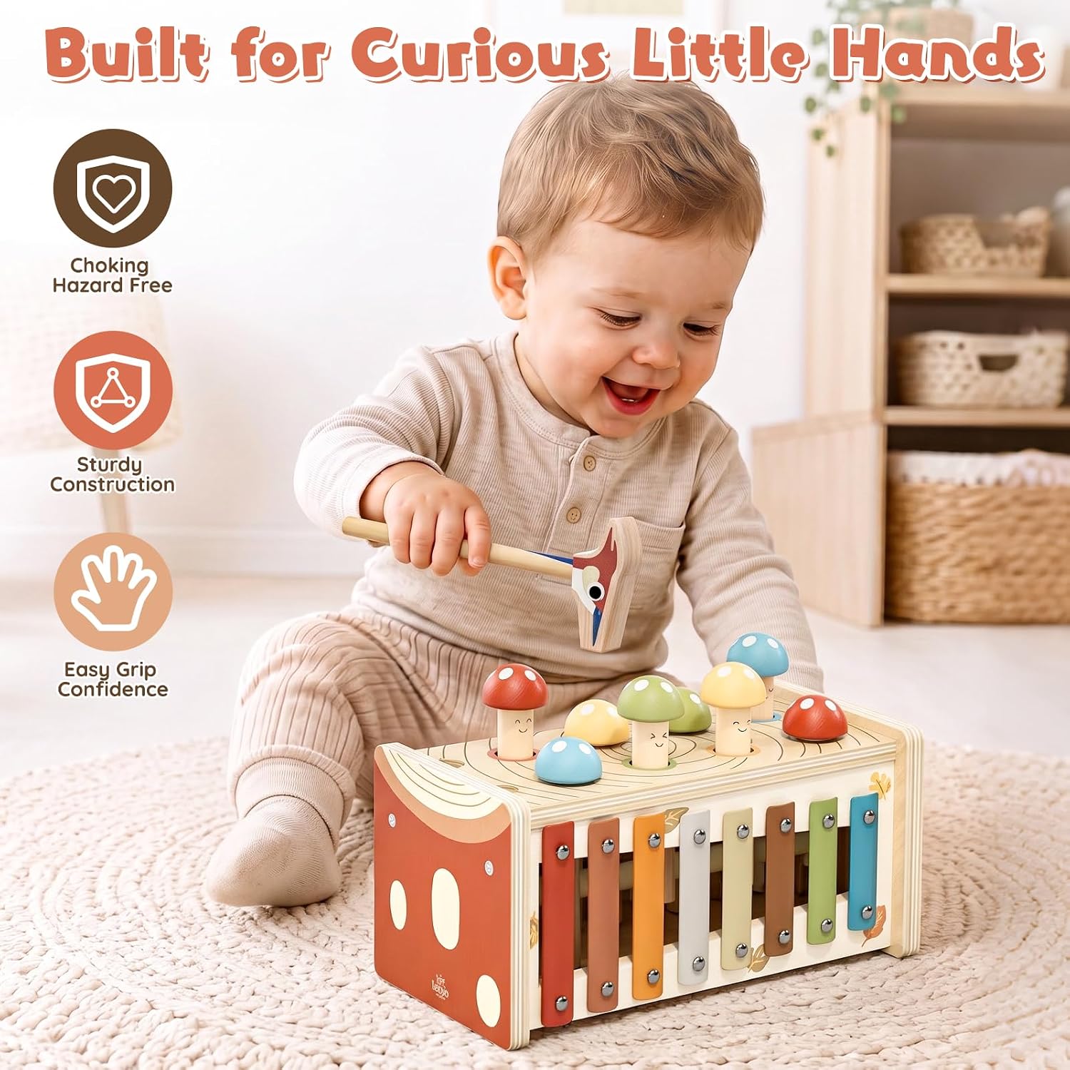 Detalle 2 de Lehoo Castle Montessori Pounding Toy, Mushroom Design