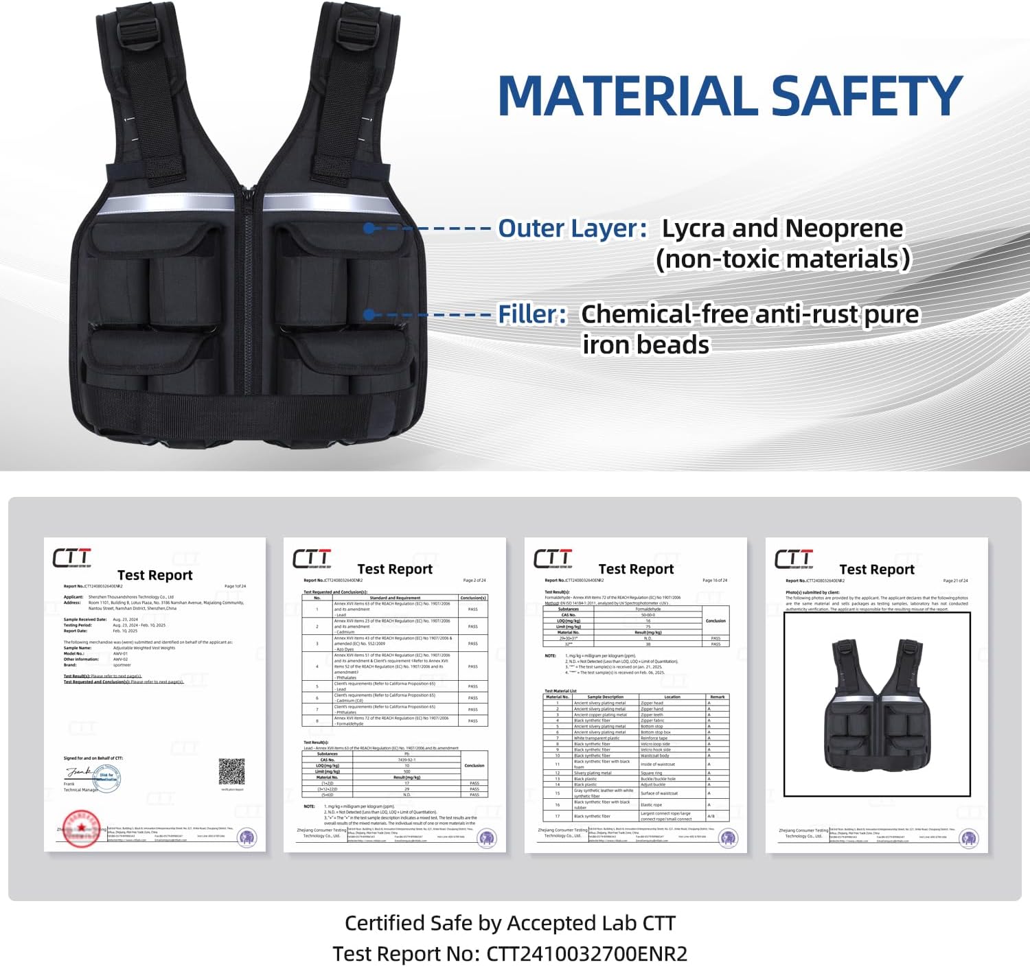 Detalle 2 de Sportneer Adjustable Weighted Vest, 2–42 lb, Removable Iron Sand Bags