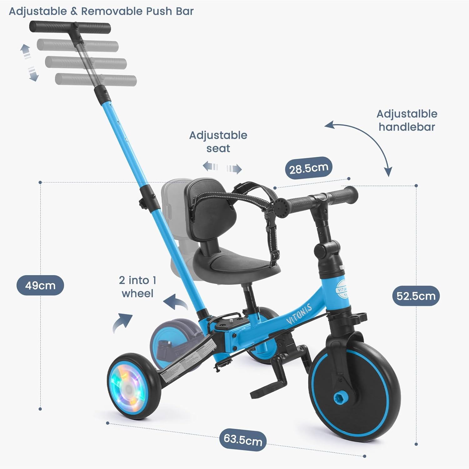 Thumbnail 6 de VITONIS Triciclo 5 in 1 per bambini 18 mesi-5 anni blu con ruote lampeggianti
