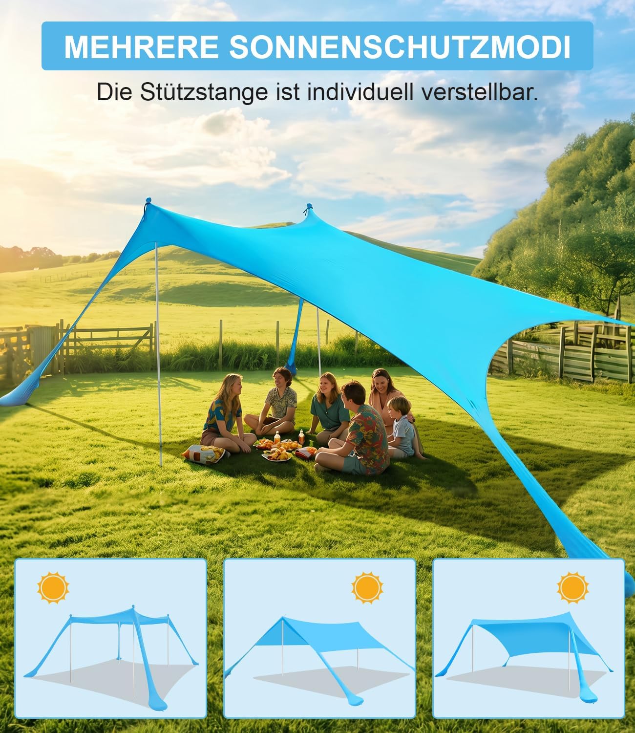 Thumbnail 6 de MAXVINI UPF50+ Strandzelt 3 m x 3 m – Schatten, Stabilität und Vielseitigkeit für Strand, Camping und Garten