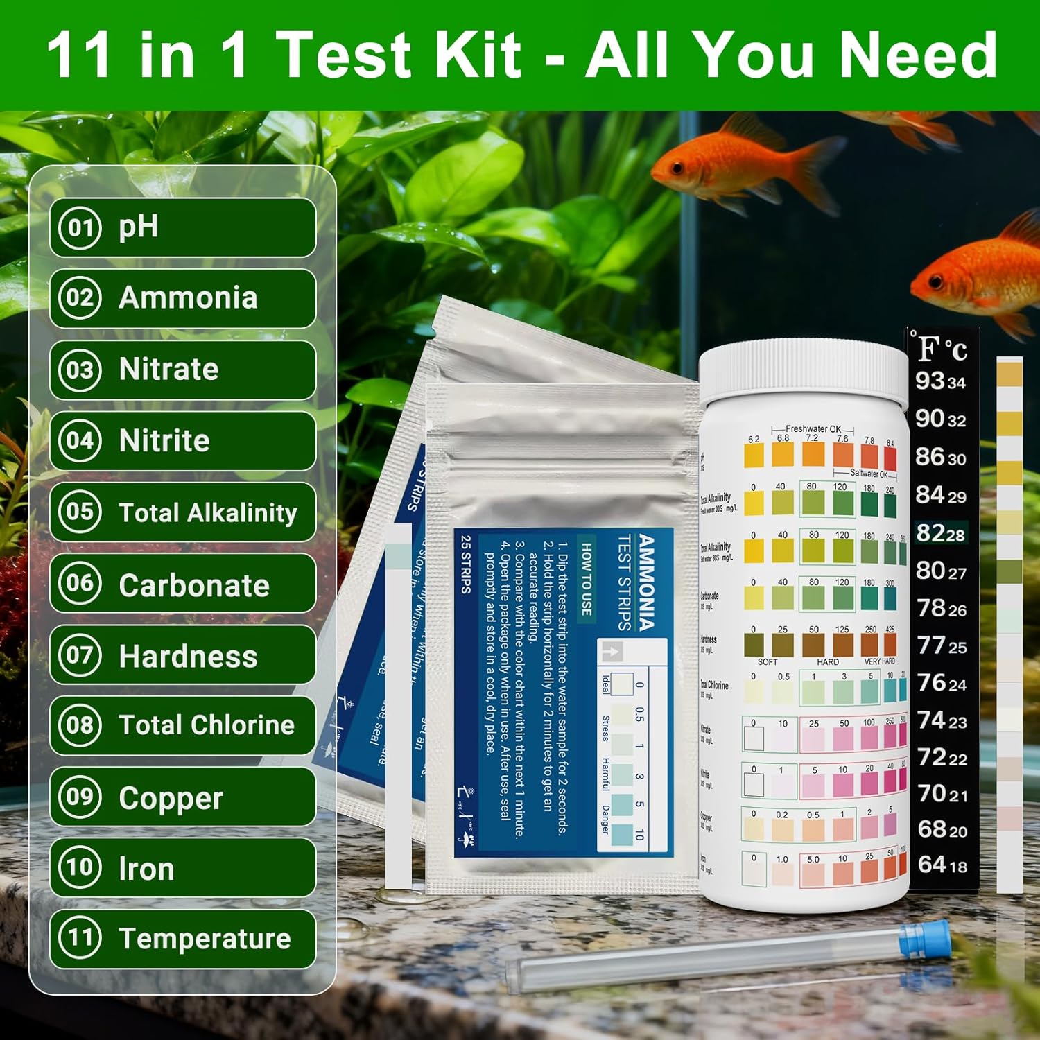 Thumbnail 1 de 11-in-1 Aquarium Teststreifen 150 Stücke