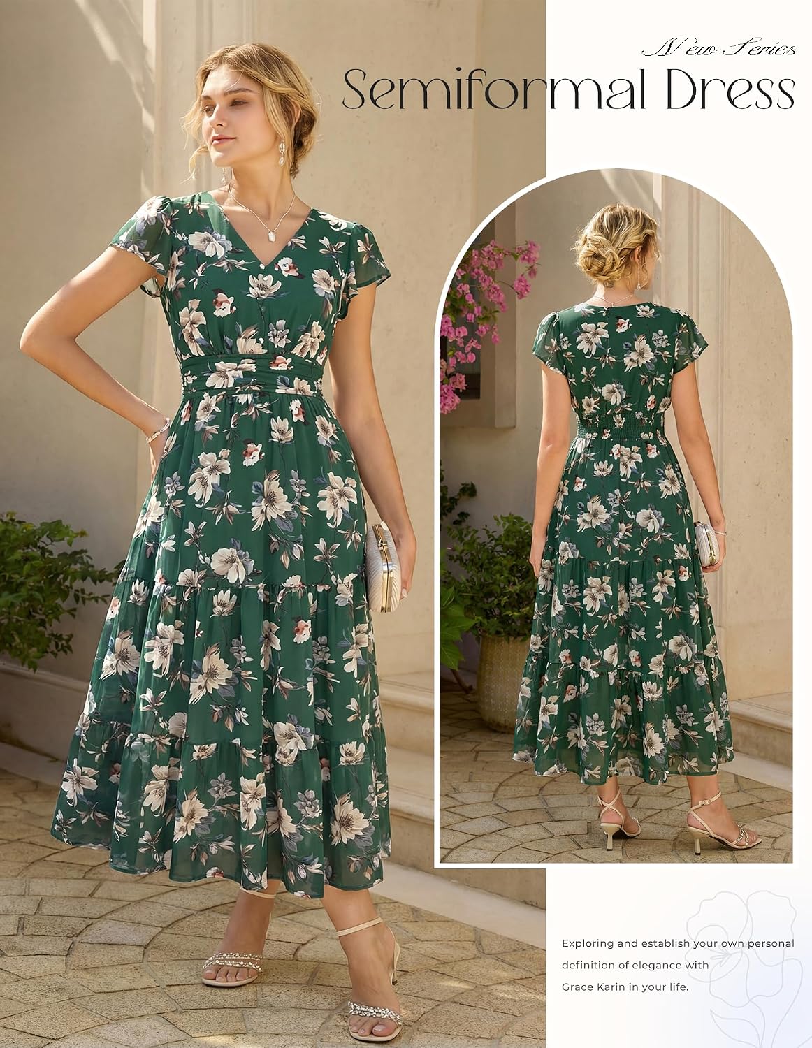 Detalle 2 de GRACE KARIN 2026 Women’s Summer Maxi Dress with V-Neck, Pockets, and Floral Print