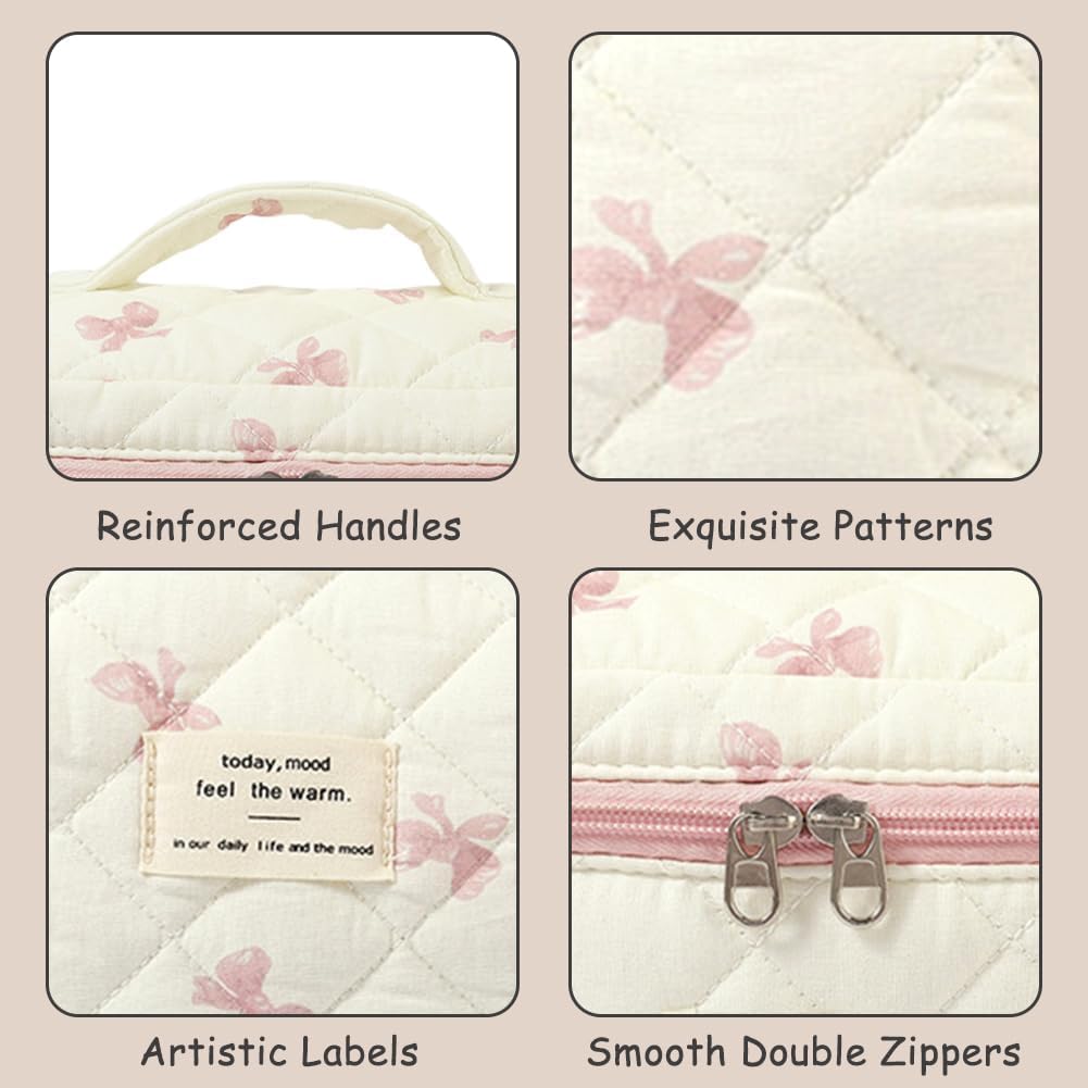 Detalle de Aucuu Grande Trousse de Maquillage — Lot de 3 Trousse de Toilette en coton à motif floral