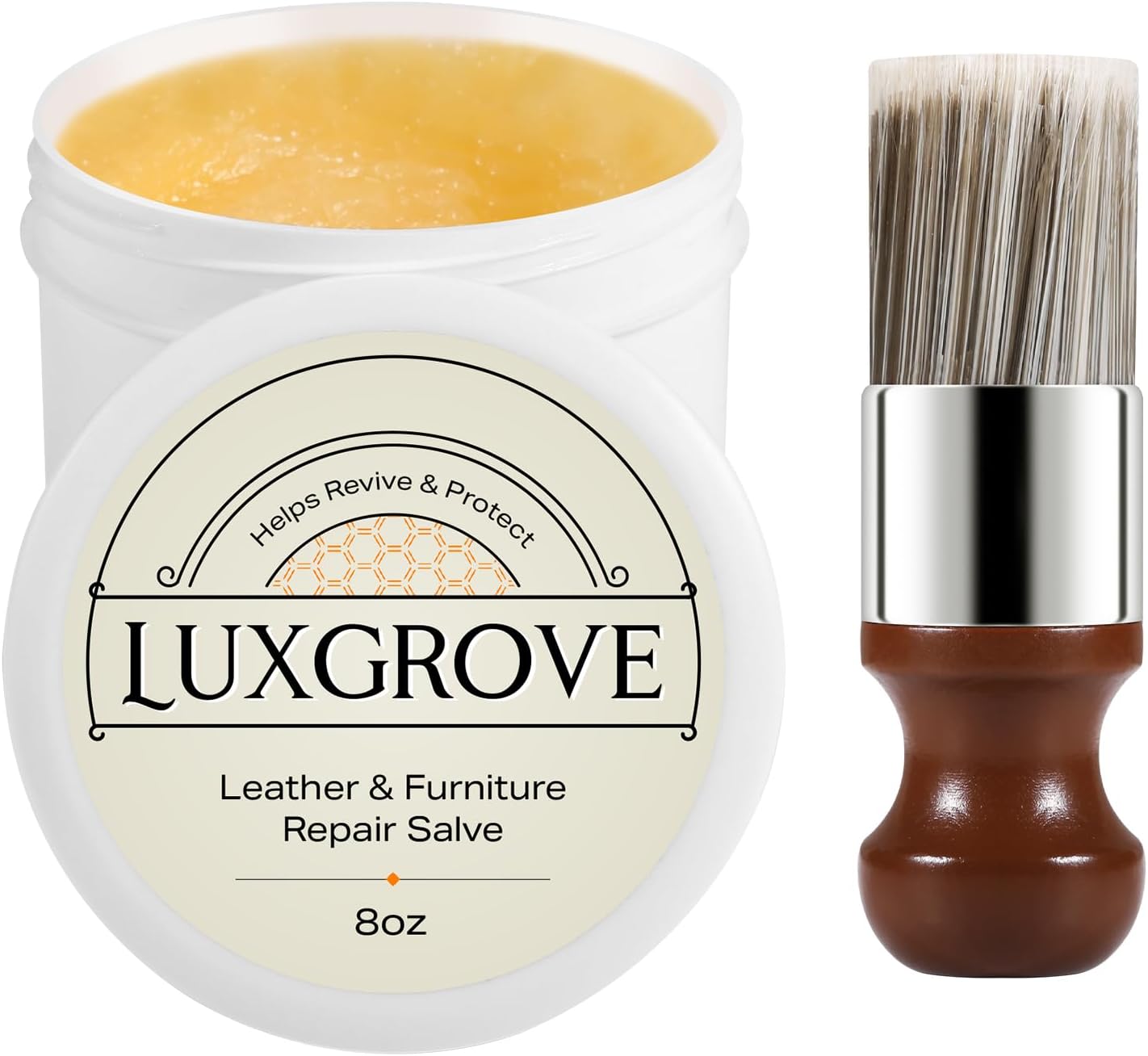 Detalle de LUXGROVE Leather & Furniture Repair Salve & Brush Set — Leather Cleaner & Conditioner (8 oz)