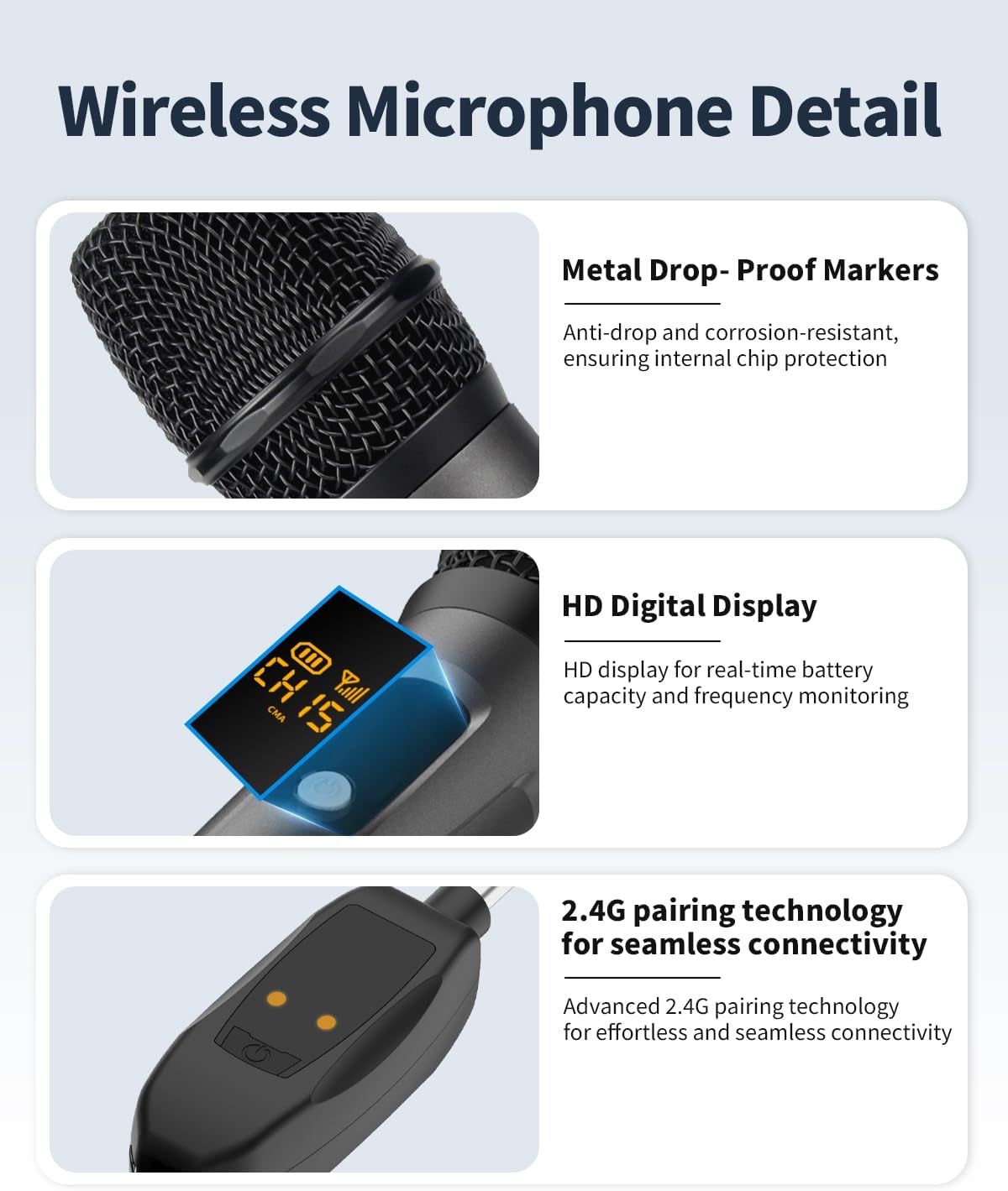 Thumbnail 4 de J.I.Y Wireless Microphones Dual 2.4GHz System with Receiver, 250-Foot Range