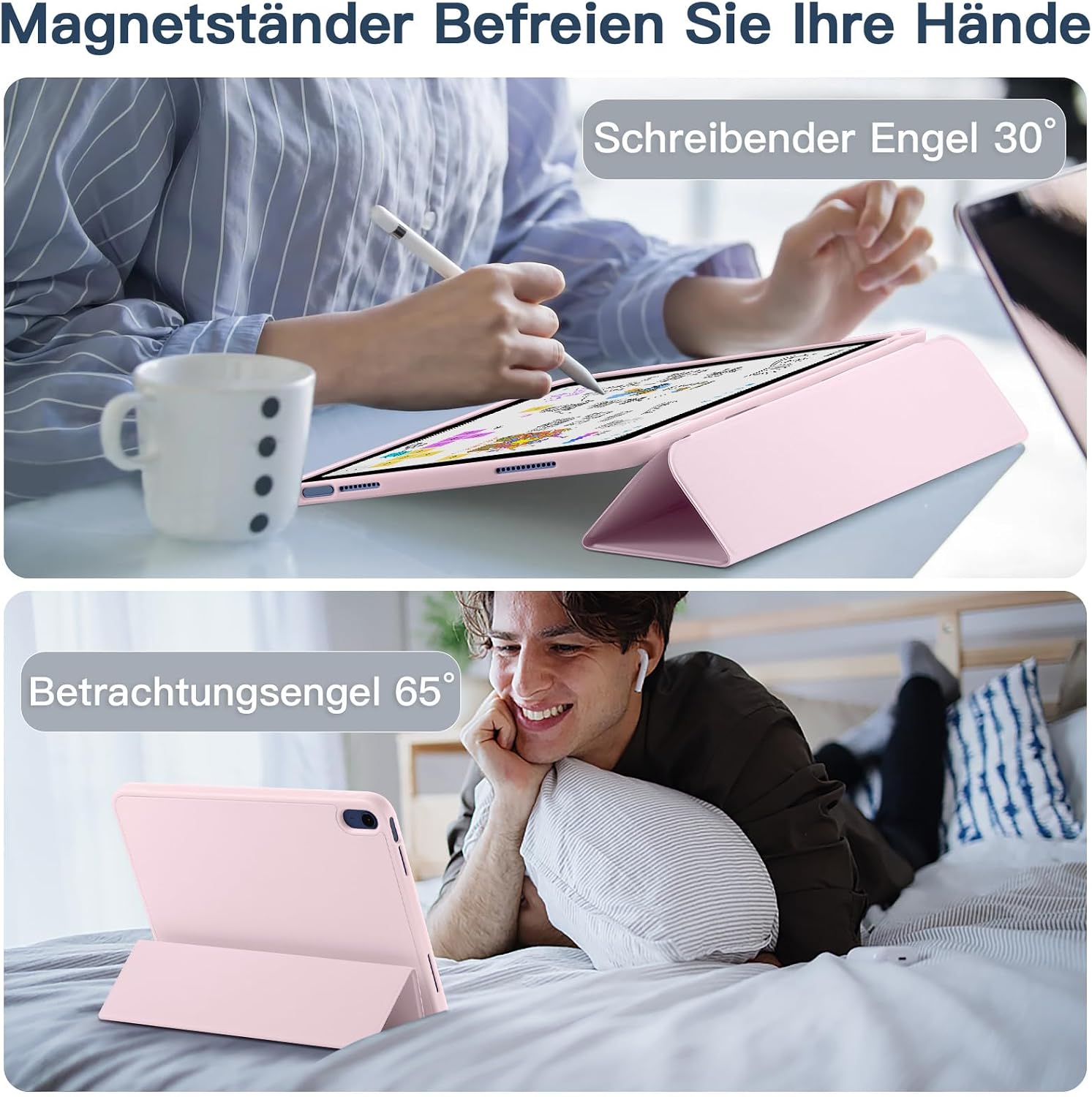 Thumbnail 3 de drivego Hülle für iPad 11. Generation (A16) & iPad 10. Gen 10,9 Zoll mit Stifthalter, Ständer und Auto-Ruhe/Wake – Strauß rosa