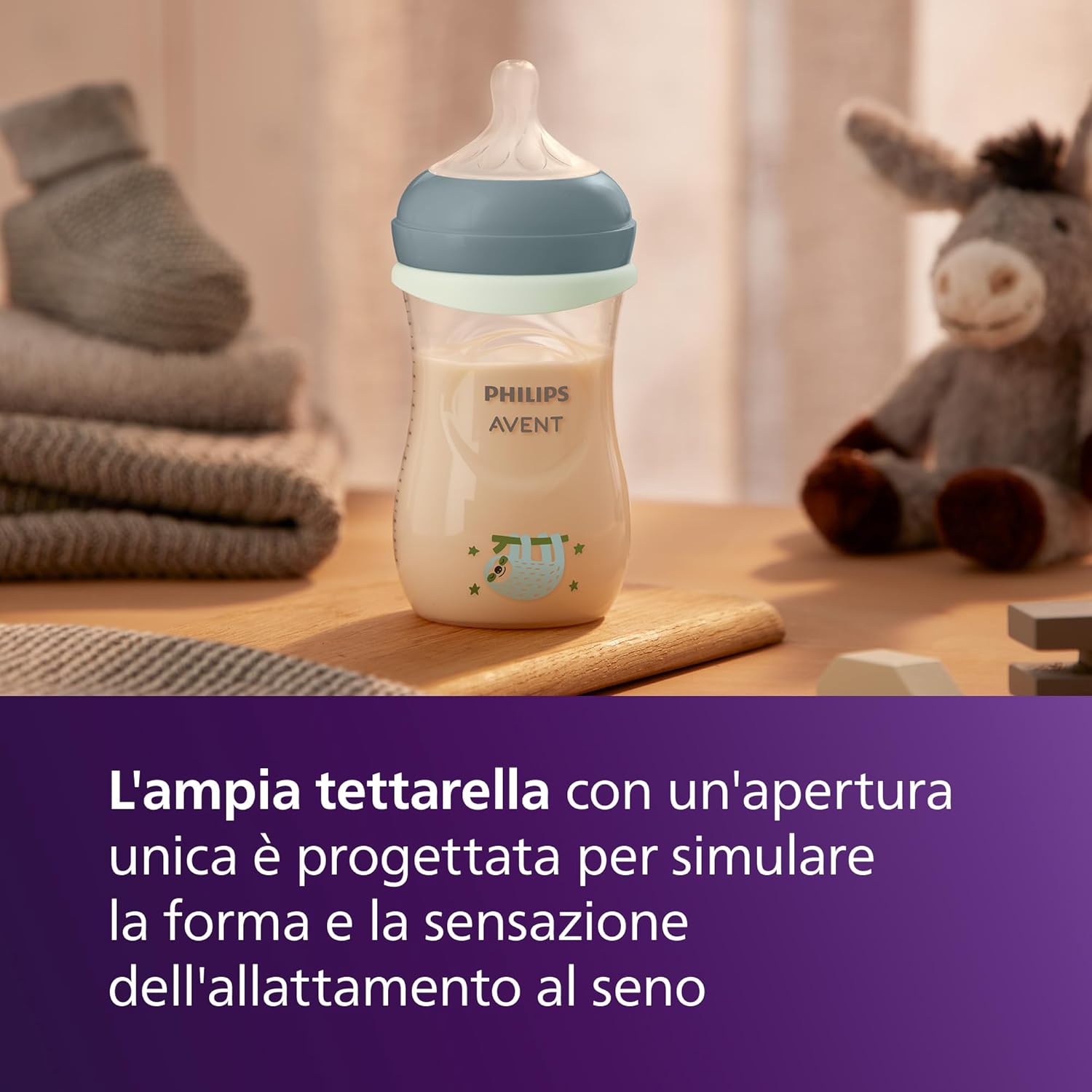 Detalle de Philips Avent Set Nighttime a Risposta Naturale – Biberon 260 ml con tettarella Flusso 3, anello fosforescente e ciuccio Ultra Soft Nighttime