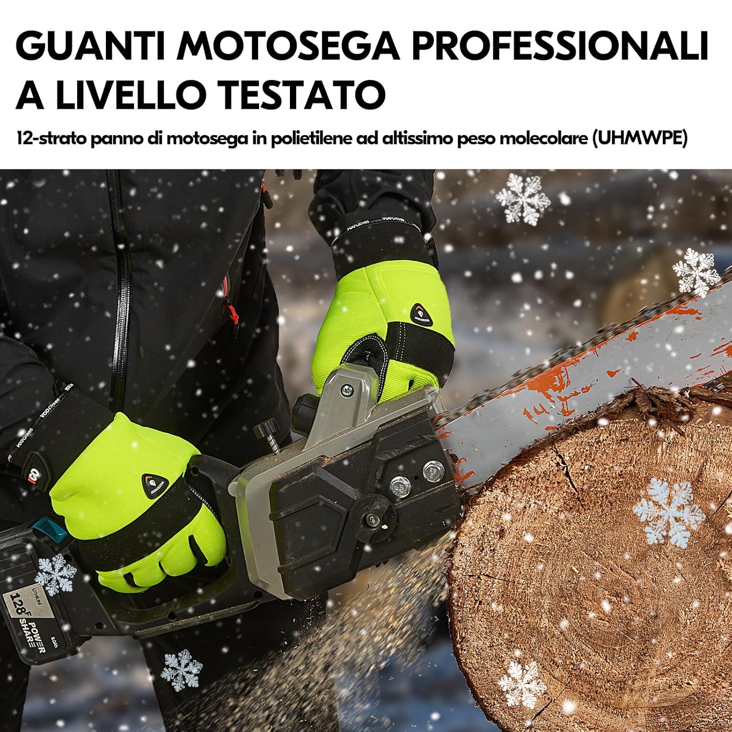 Thumbnail 3 de Vgo... guanti impermeabili e antitaglio per motosega invernali, taglio a 12 strati, L (verde) – 1 paio