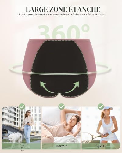 Thumbnail 2 de TANSTC Culotte menstruelle lavable en coton, 4 couches, lot de 3 taille M