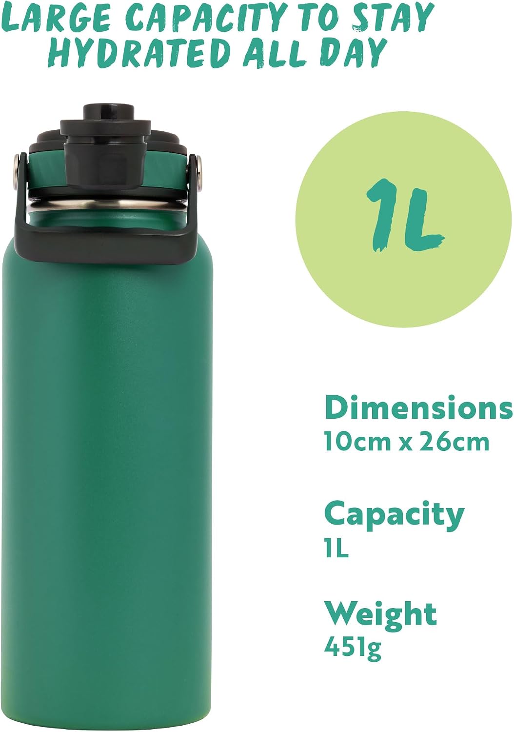 Detalle 2 de Polar Gear Hydra Venture 1L Stainless Steel Water Bottle (Forest Green)